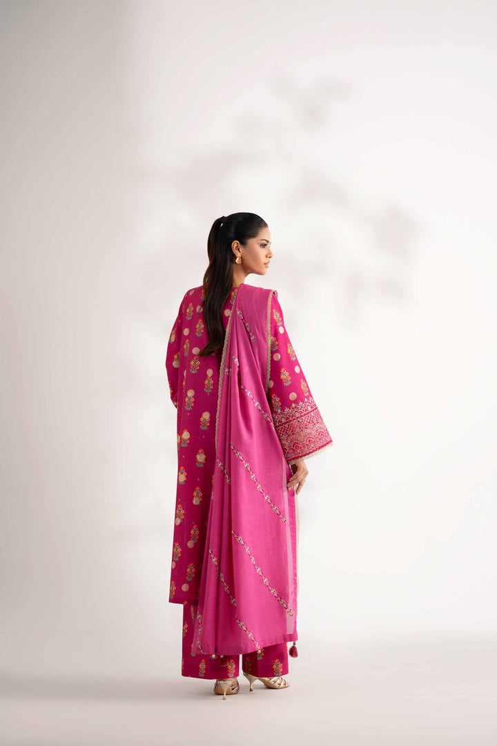 NISHATUAE - Pink Embroidered Karandi 3-piece Unstitched Suit