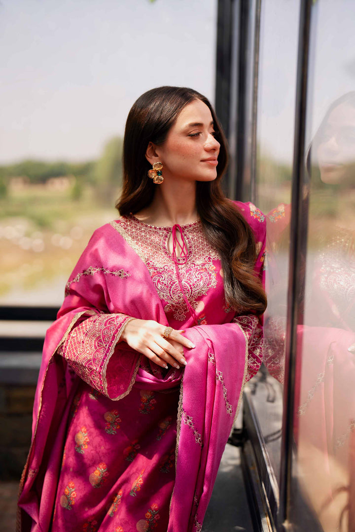 NISHATUAE - Pink Embroidered Karandi 3-piece Unstitched Suit