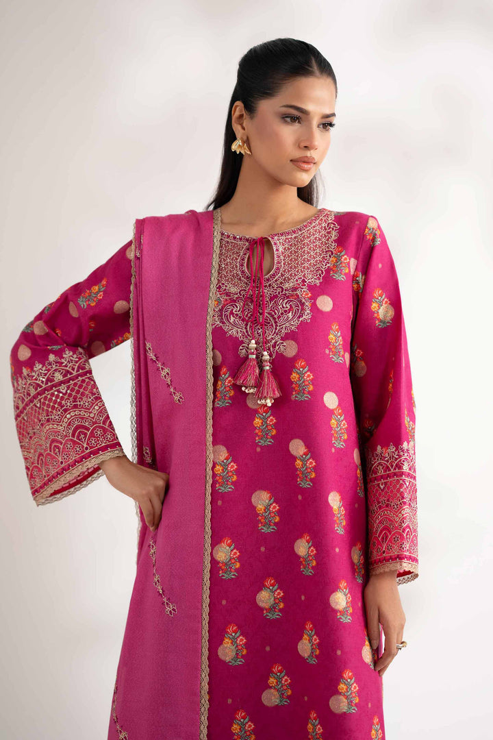 NISHATUAE - Pink Embroidered Karandi 3-piece Unstitched Suit