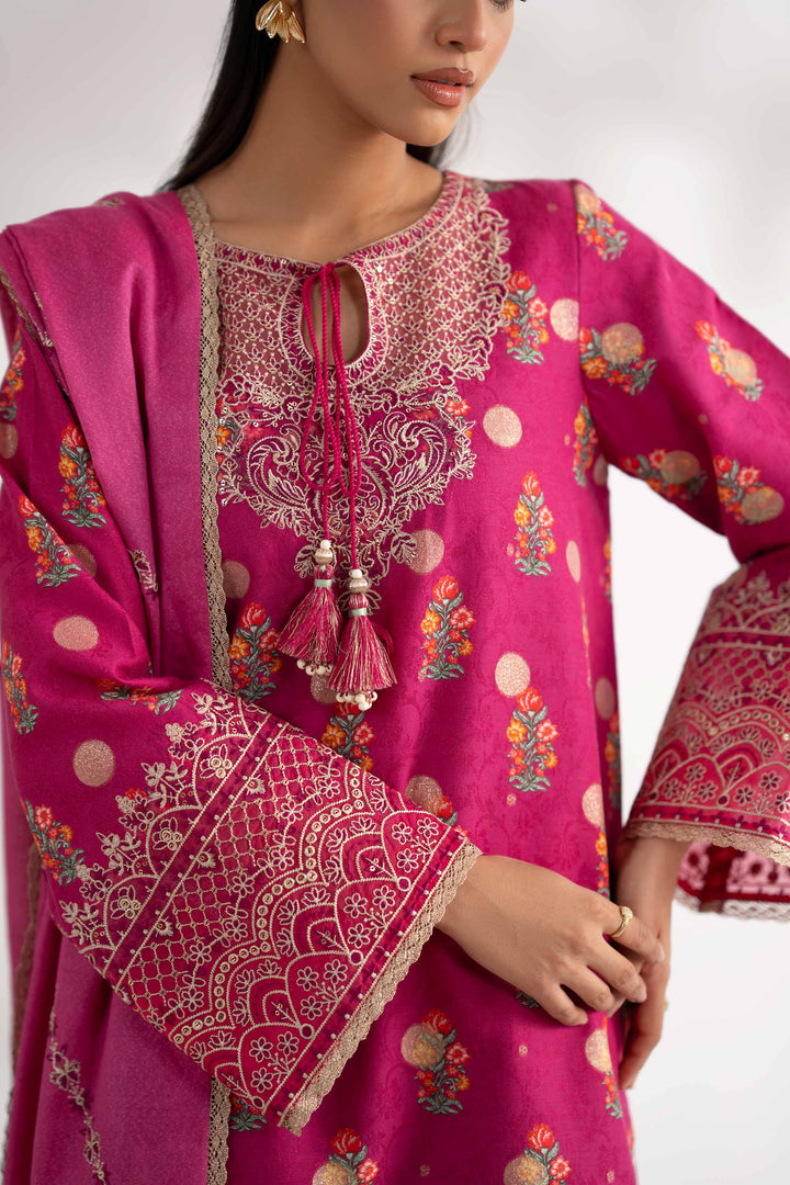 NISHATUAE - Pink Embroidered Karandi 3-piece Unstitched Suit