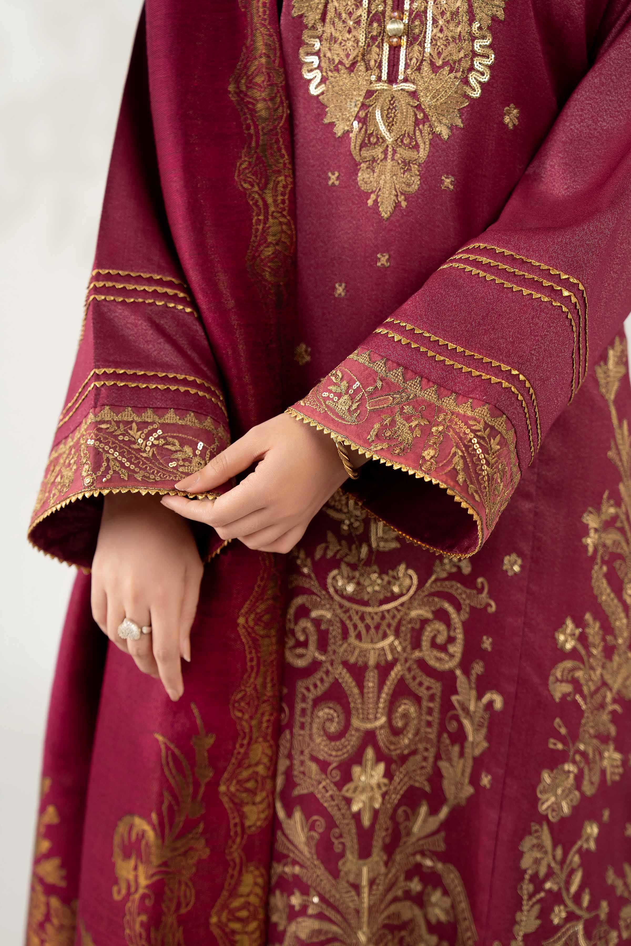 NISHATUAE - Burgundy Embroidered Moon Light 3-piece Unstitched Suit