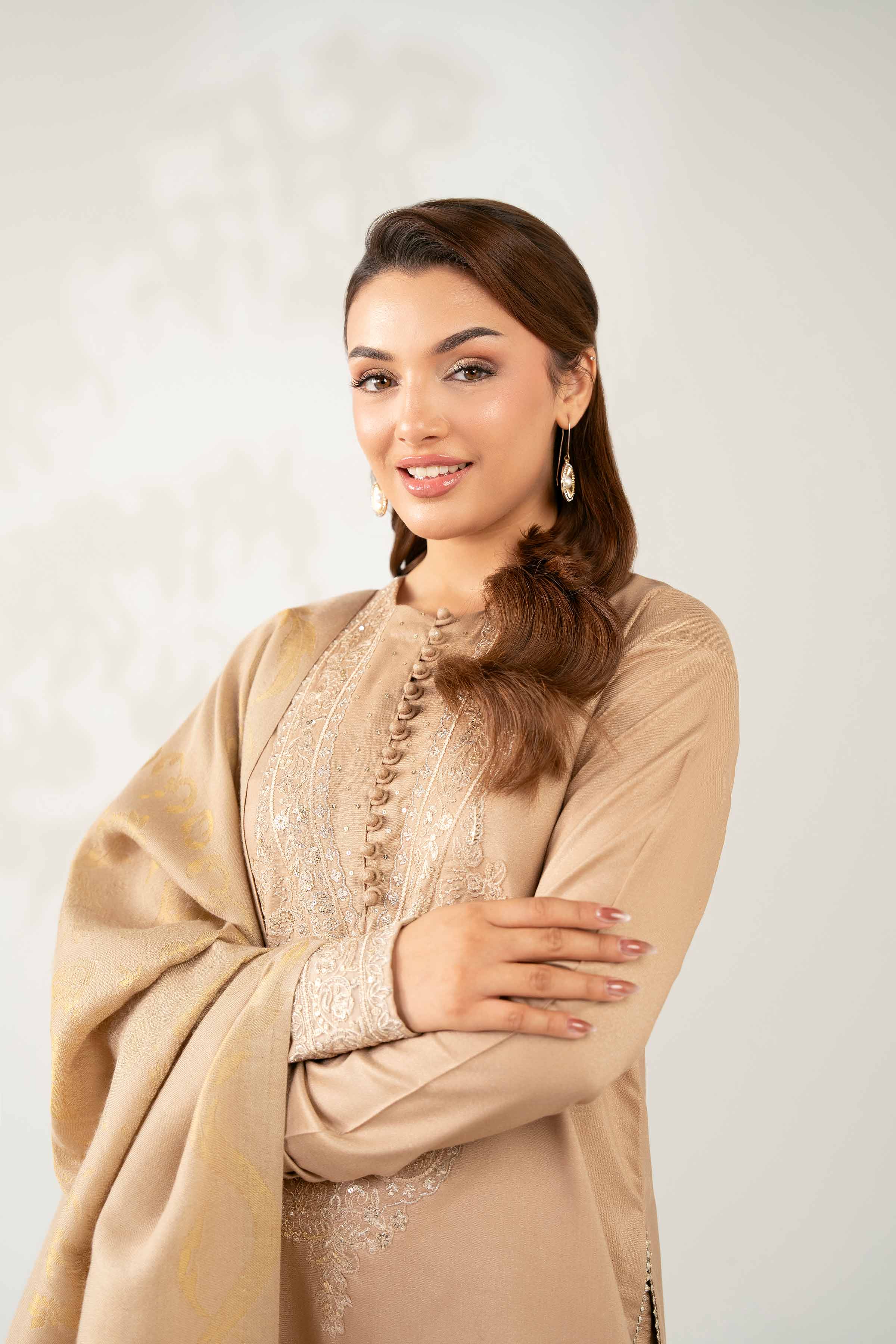 NISHATUAE - Beige Embroidered Moon Light 3-piece Unstitched Suit