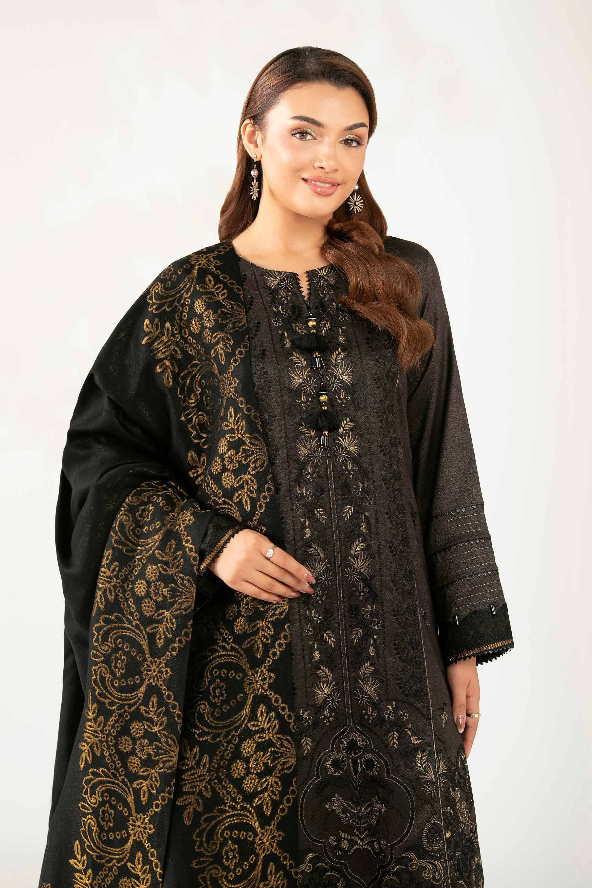NISHATUAE - Black Embroidered Moon Light 3-piece Unstitched Suit