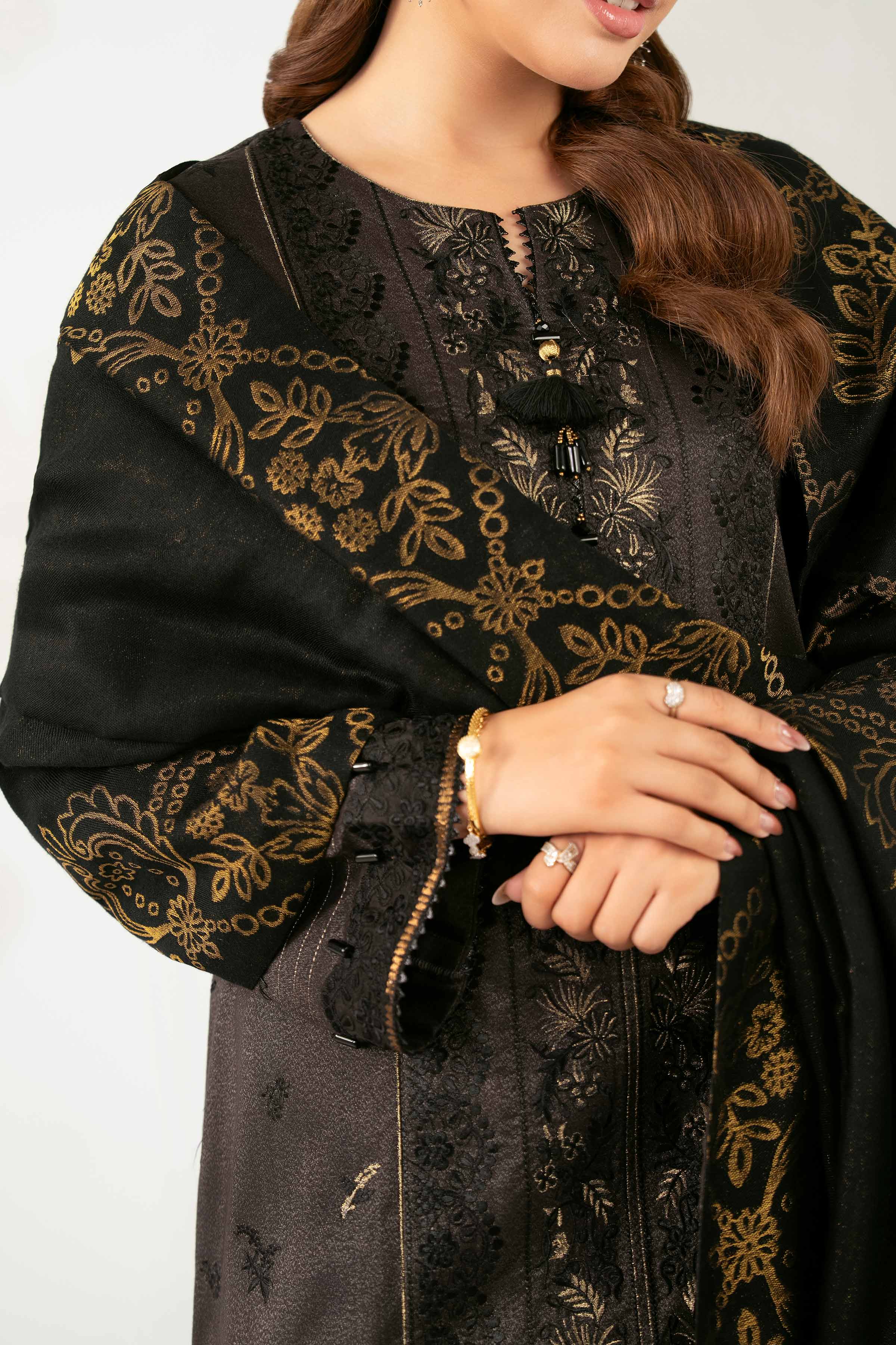 NISHATUAE - Black Embroidered Moon Light 3-piece Unstitched Suit
