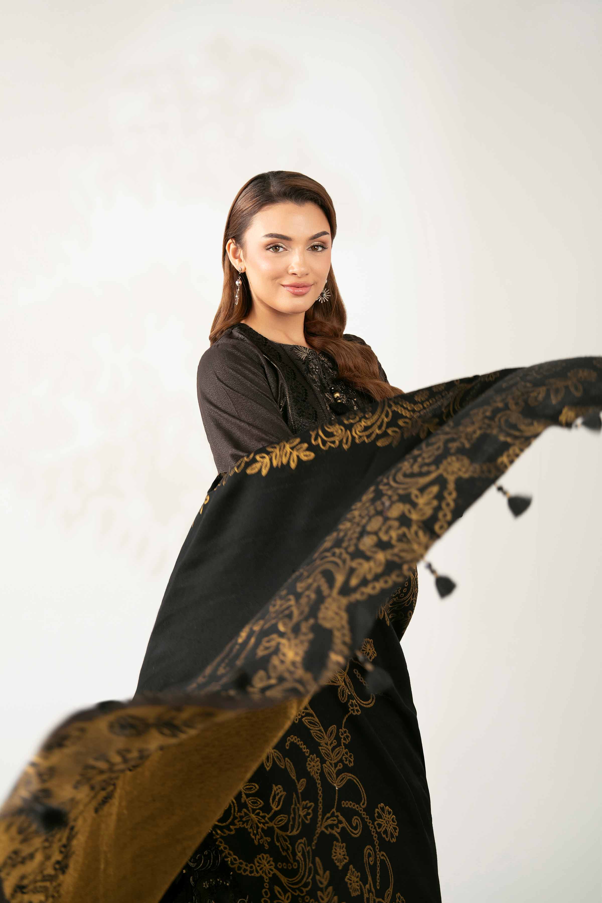 NISHATUAE - Black Embroidered Moon Light 3-piece Unstitched Suit