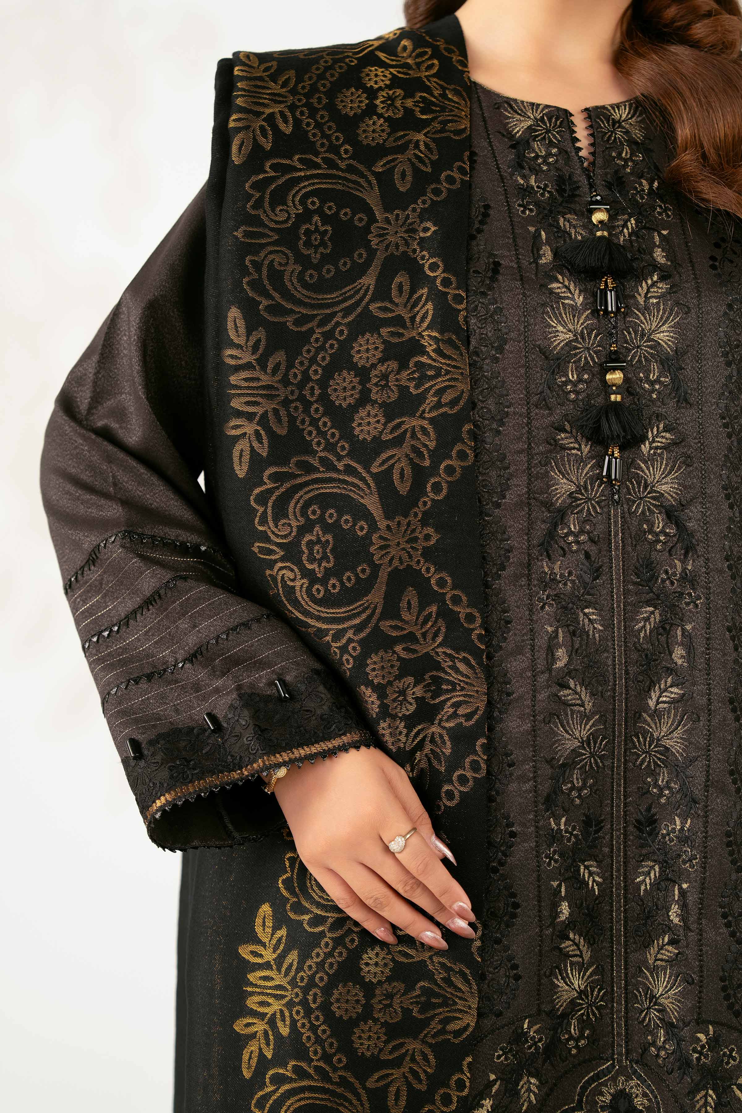 NISHATUAE - Black Embroidered Moon Light 3-piece Unstitched Suit