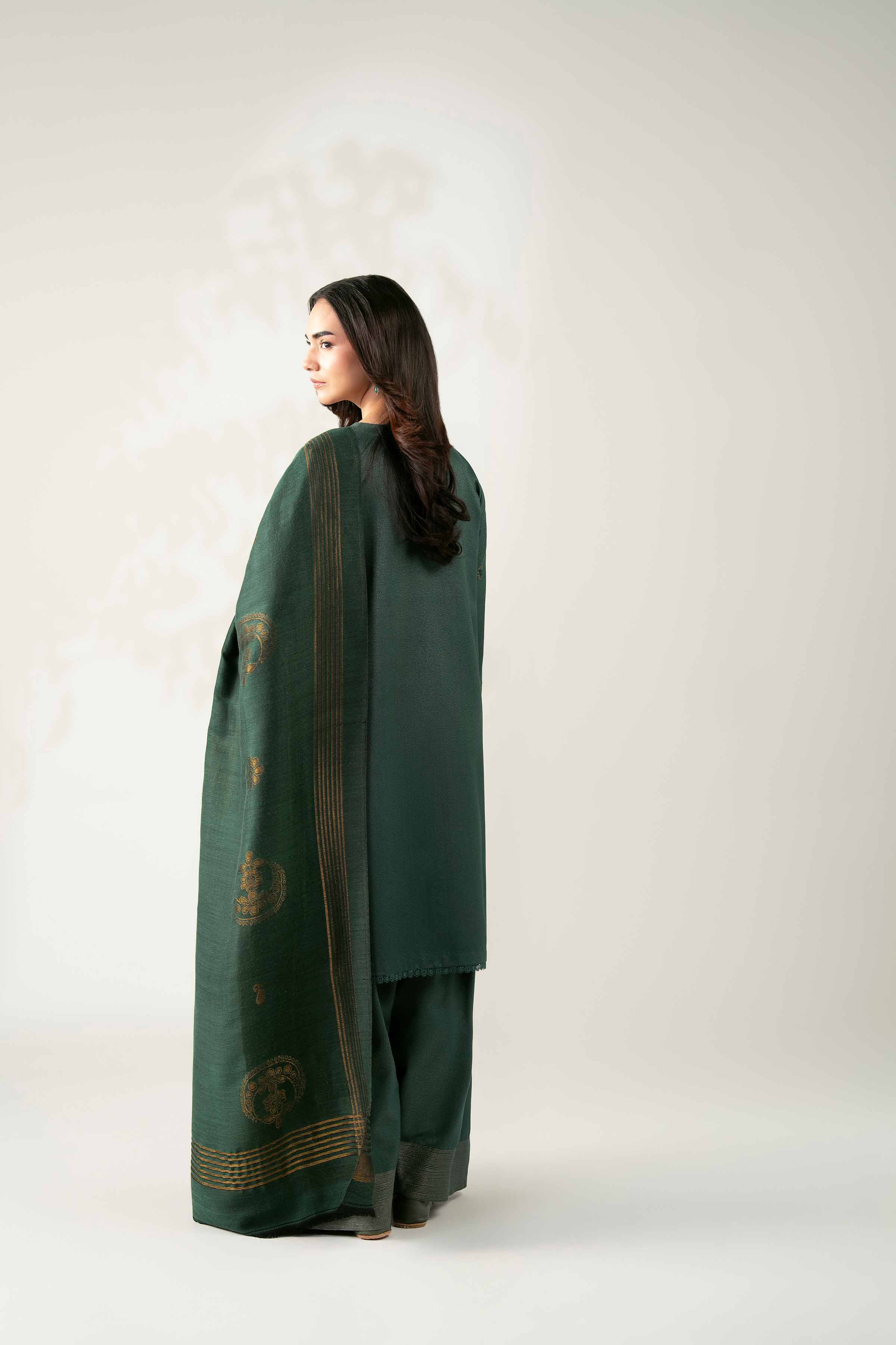 NISHATUAE - Green Embroidered Moon Light 3-piece Unstitched Suit