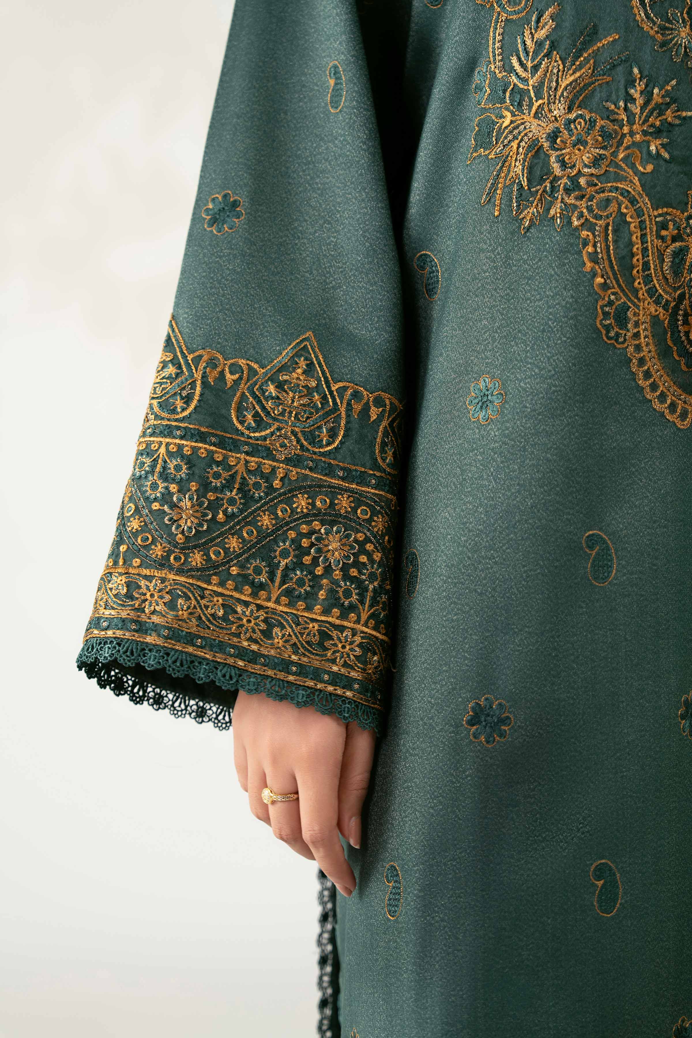 NISHATUAE - Green Embroidered Moon Light 3-piece Unstitched Suit