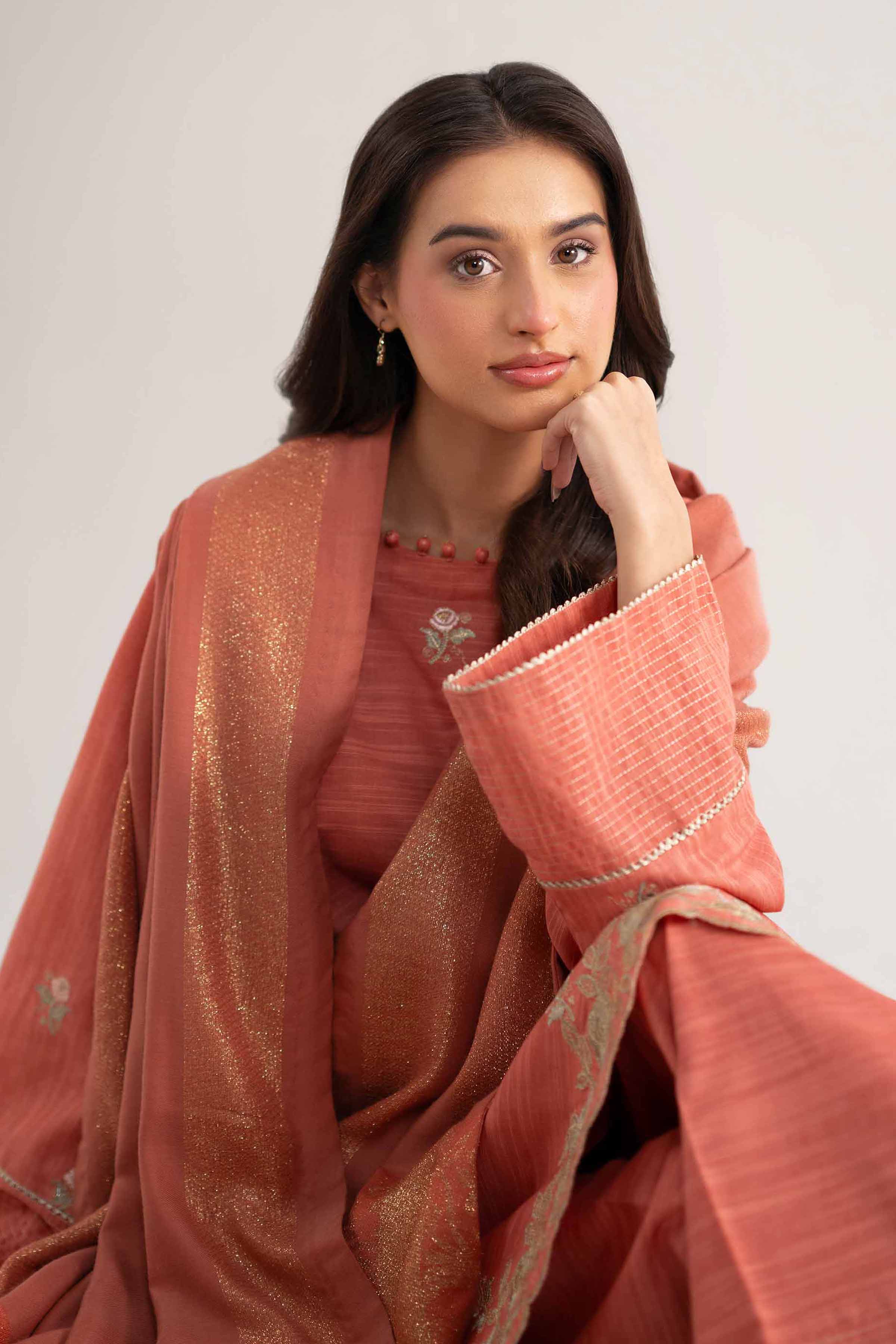 NISHATUAE - Coral Embroidered Khaddar 3-piece Unstitched Suit