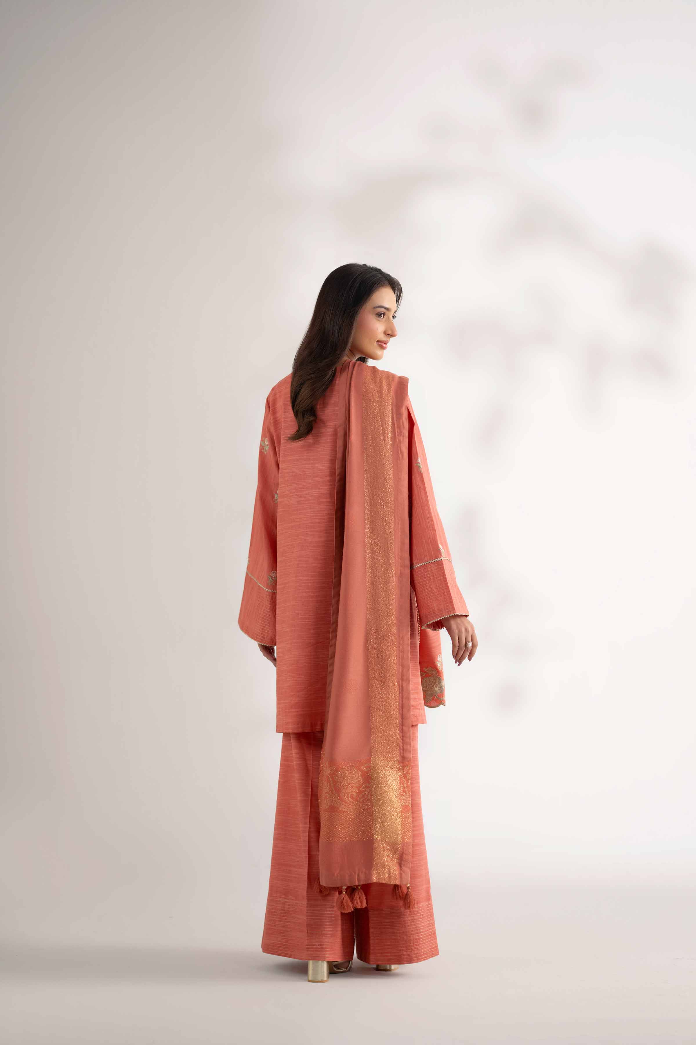 NISHATUAE - Coral Embroidered Khaddar 3-piece Unstitched Suit