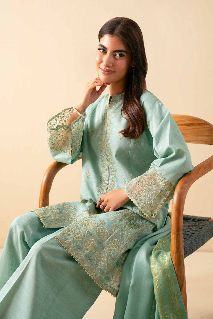 NISHATUAE - Green Embroidered Khaddar 3-piece Unstitched Suit