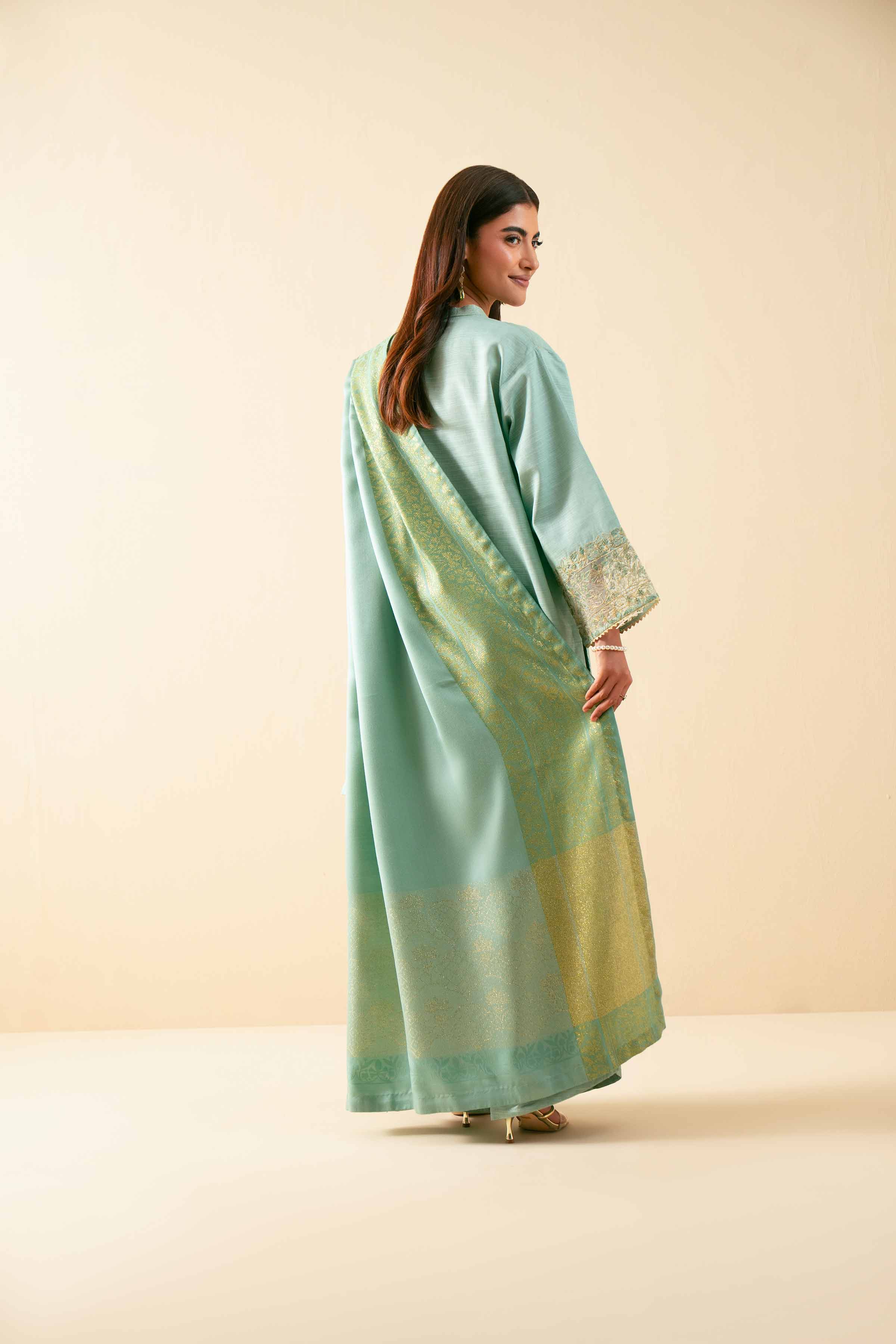 NISHATUAE - Green Embroidered Khaddar 3-piece Unstitched Suit