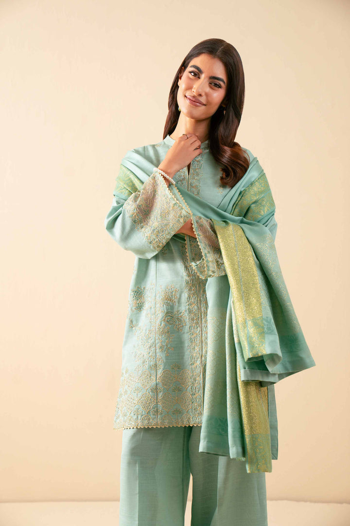 NISHATUAE - Green Embroidered Khaddar 3-piece Unstitched Suit