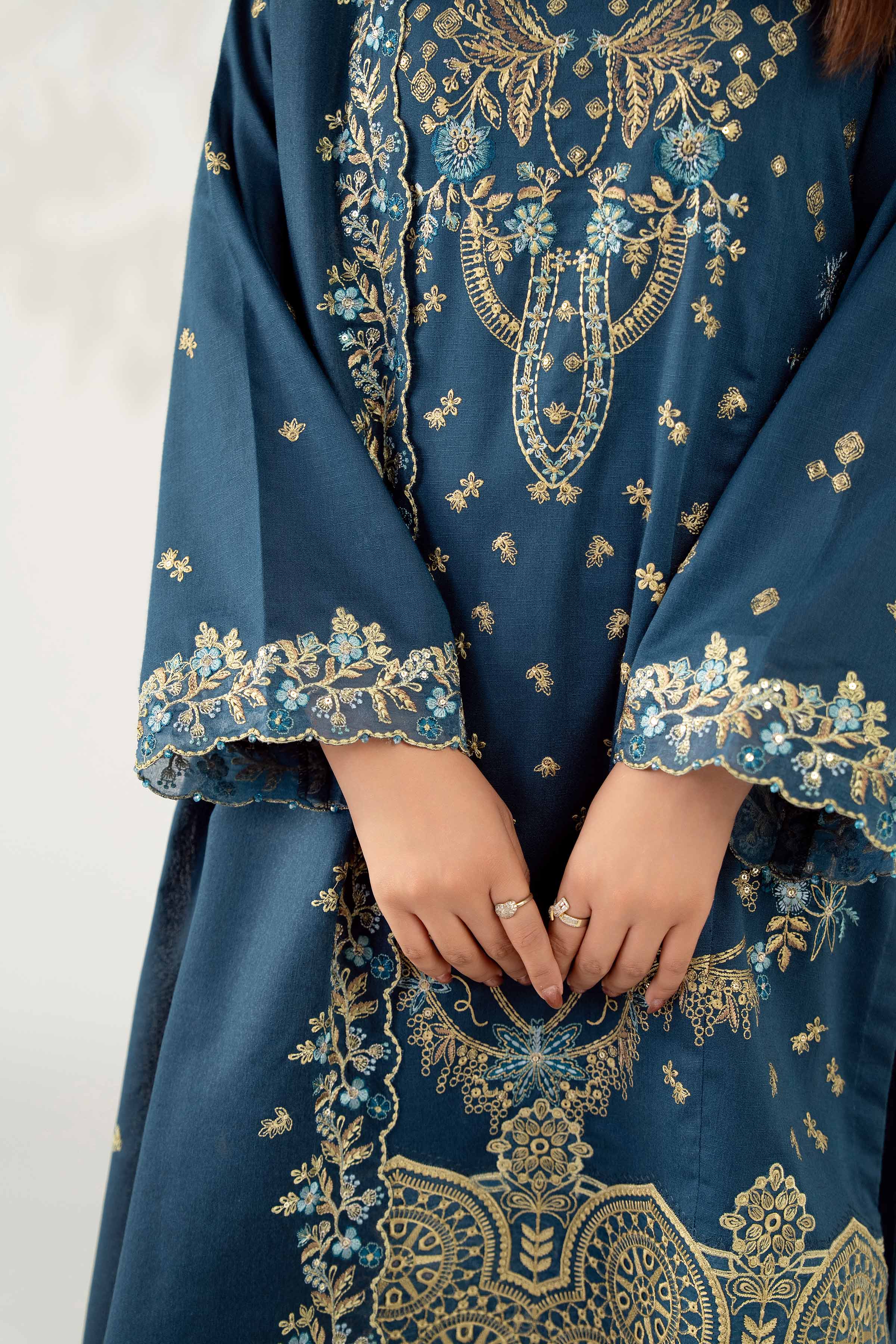 NISHATUAE - Blue Embroidered Karandi 3-piece Unstitched Suit