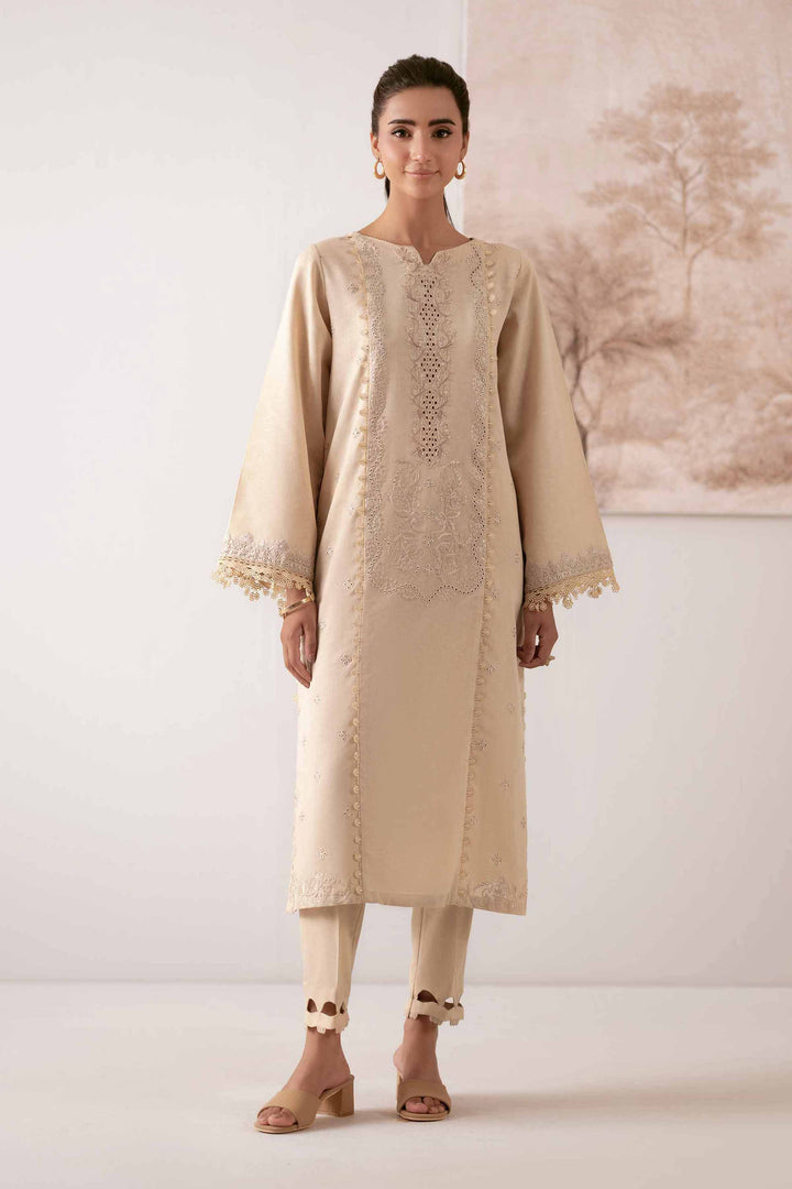 NISHATUAE - Beige Embroidered Karandi 2-piece Unstitched Dress