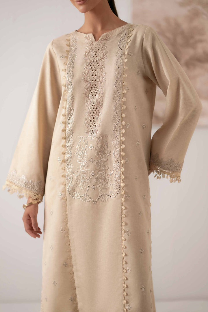 NISHATUAE - Beige Embroidered Karandi 2-piece Unstitched Dress