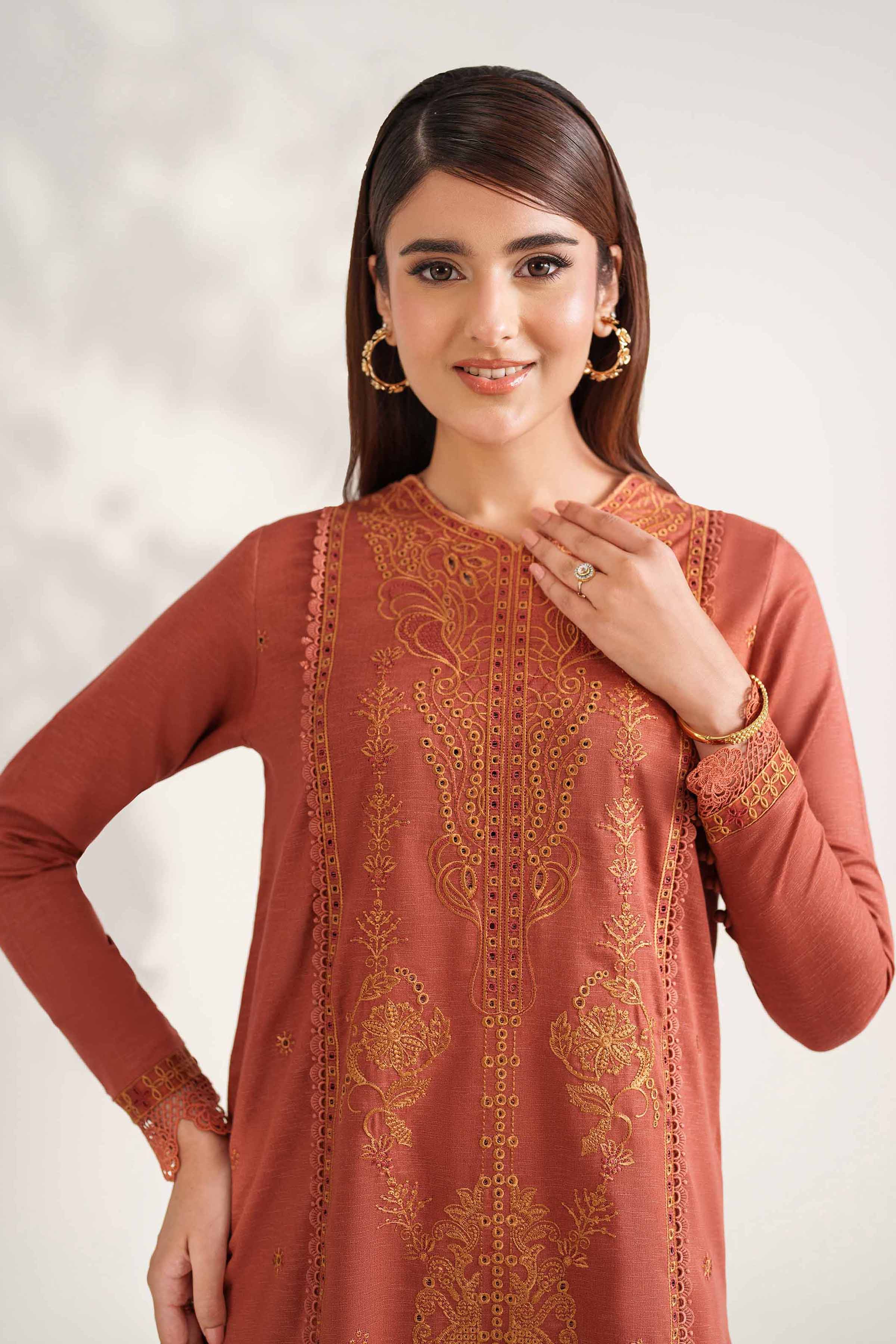 NISHATUAE - Rust Embroidered Karandi 2-piece Unstitched Dress
