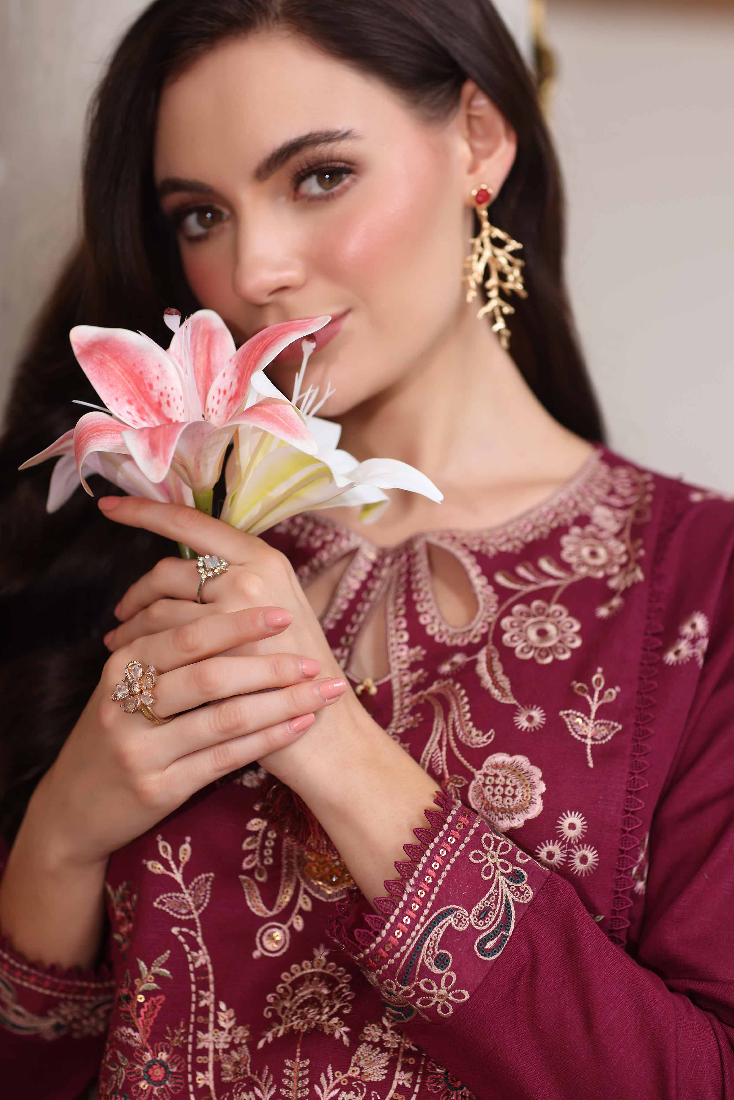 NISHATUAE - Maroon Embroidered Karandi 2-piece Unstitched Dress