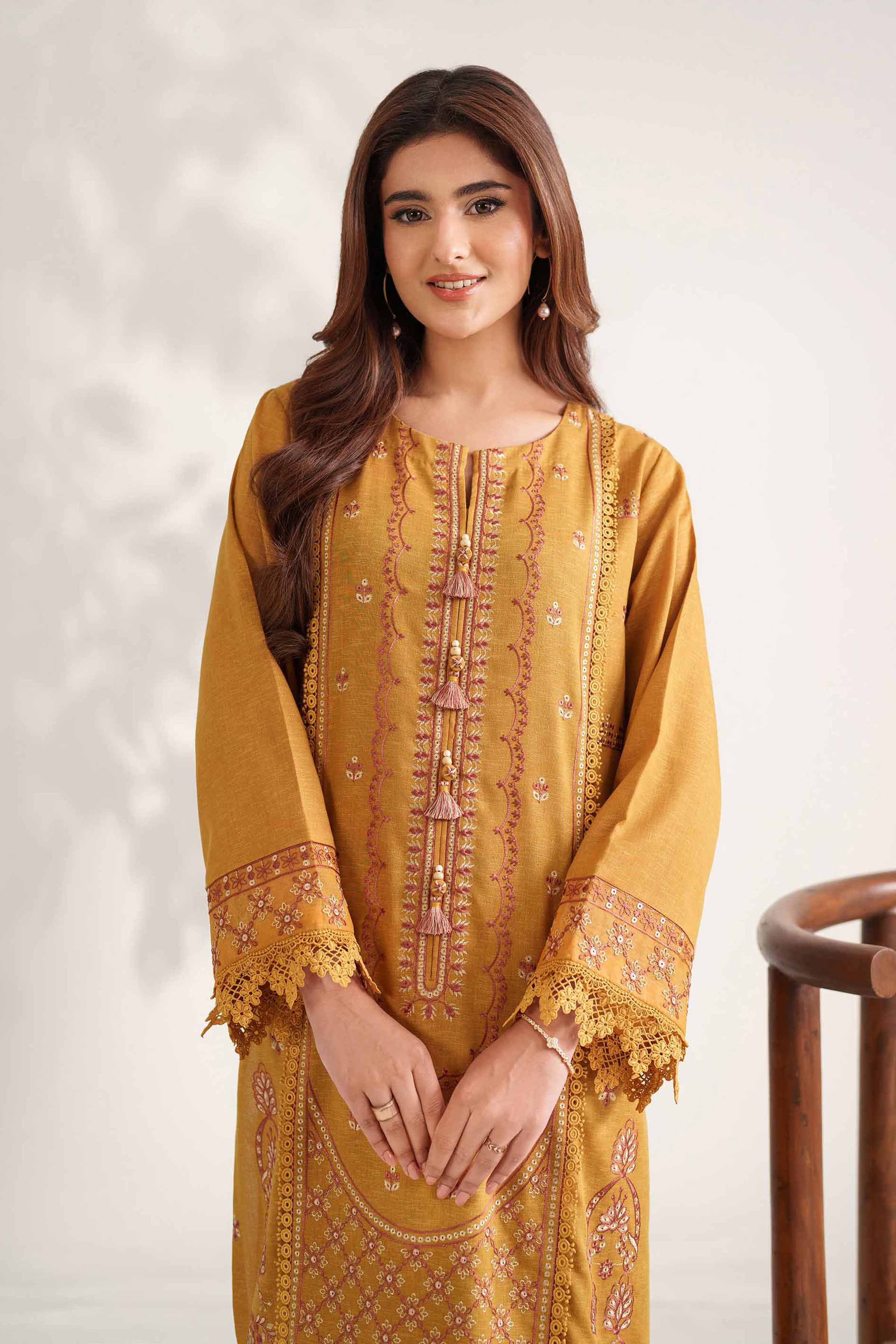 NISHATUAE - Gold Embroidered Karandi 2-piece Unstitched Dress