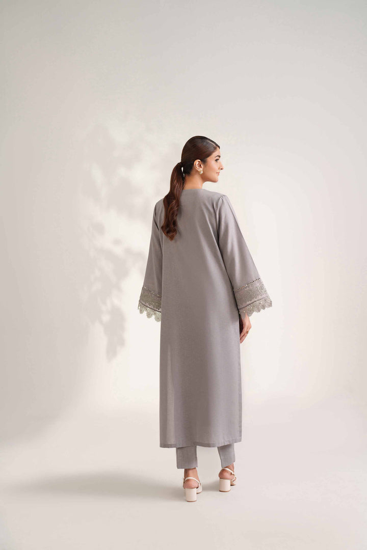 NISHATUAE - Grey Embroidered Karandi 2-piece Unstitched Dress