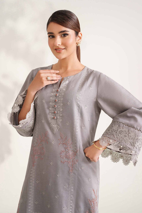NISHATUAE - Grey Embroidered Karandi 2-piece Unstitched Dress