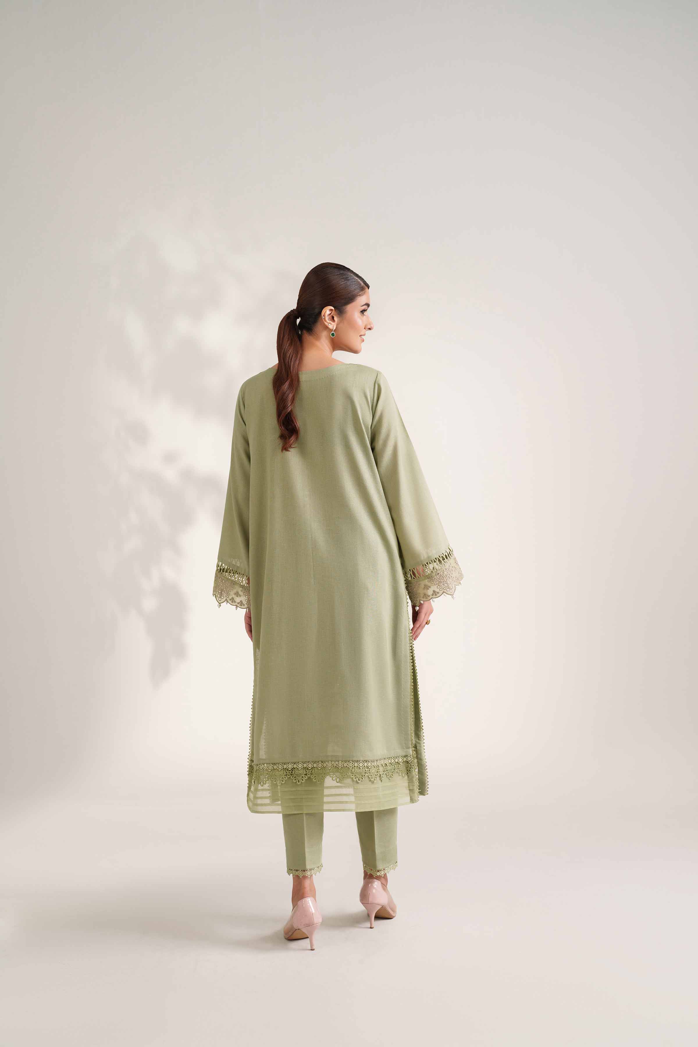 NISHATUAE - Green Embroidered Karandi 2-piece Unstitched Dress