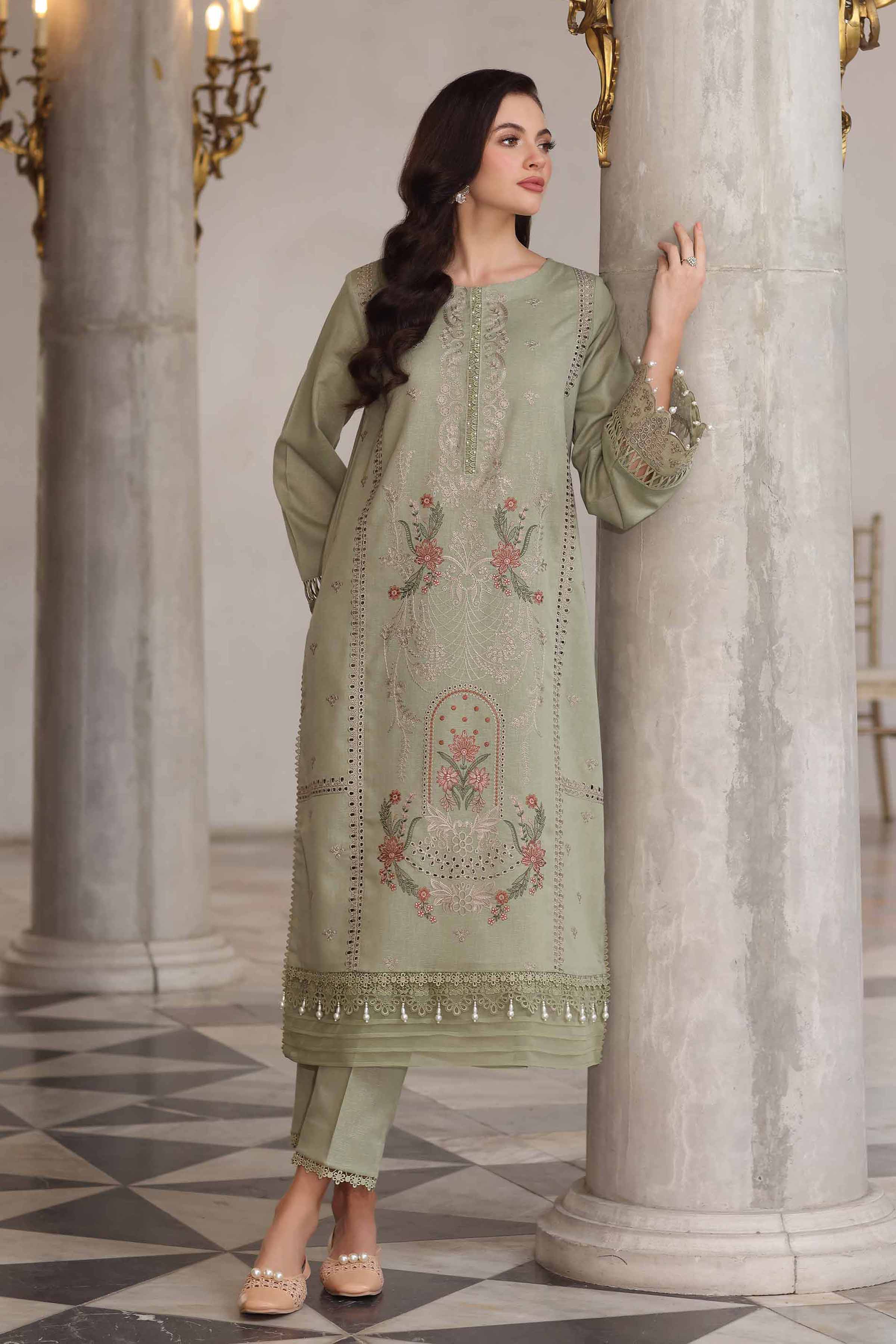 NISHATUAE - Green Embroidered Karandi 2-piece Unstitched Dress