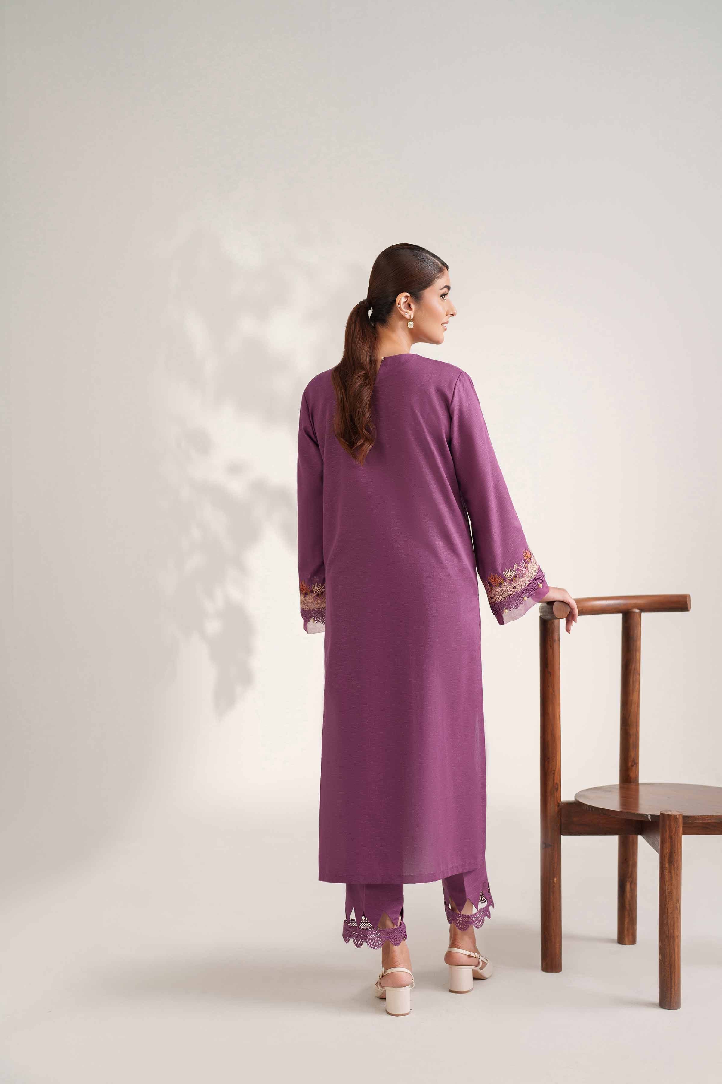 NISHATUAE - Purple Embroidered Karandi 2-piece Unstitched Dress