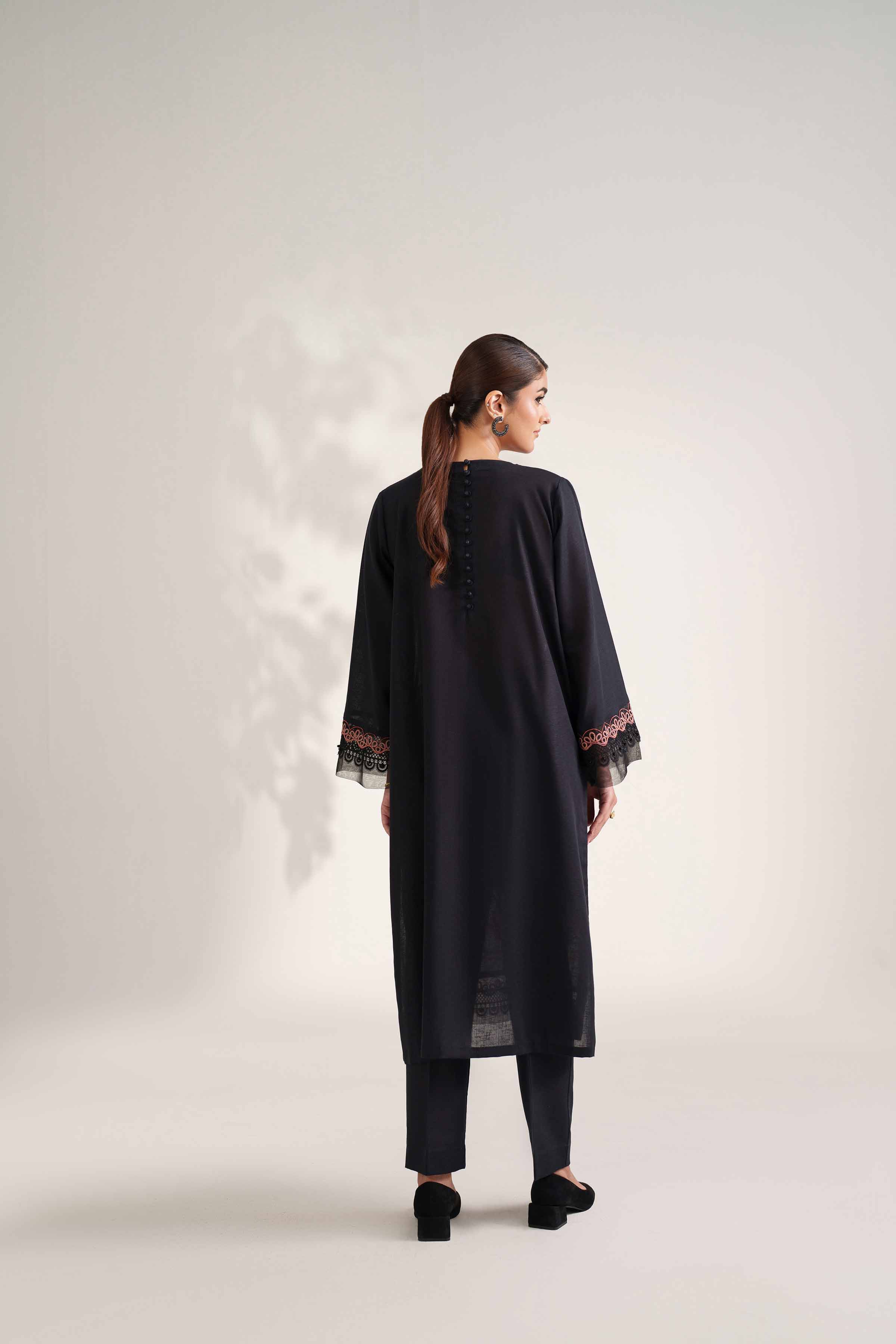 NISHATUAE - Black Embroidered Karandi 2-piece Unstitched Dress