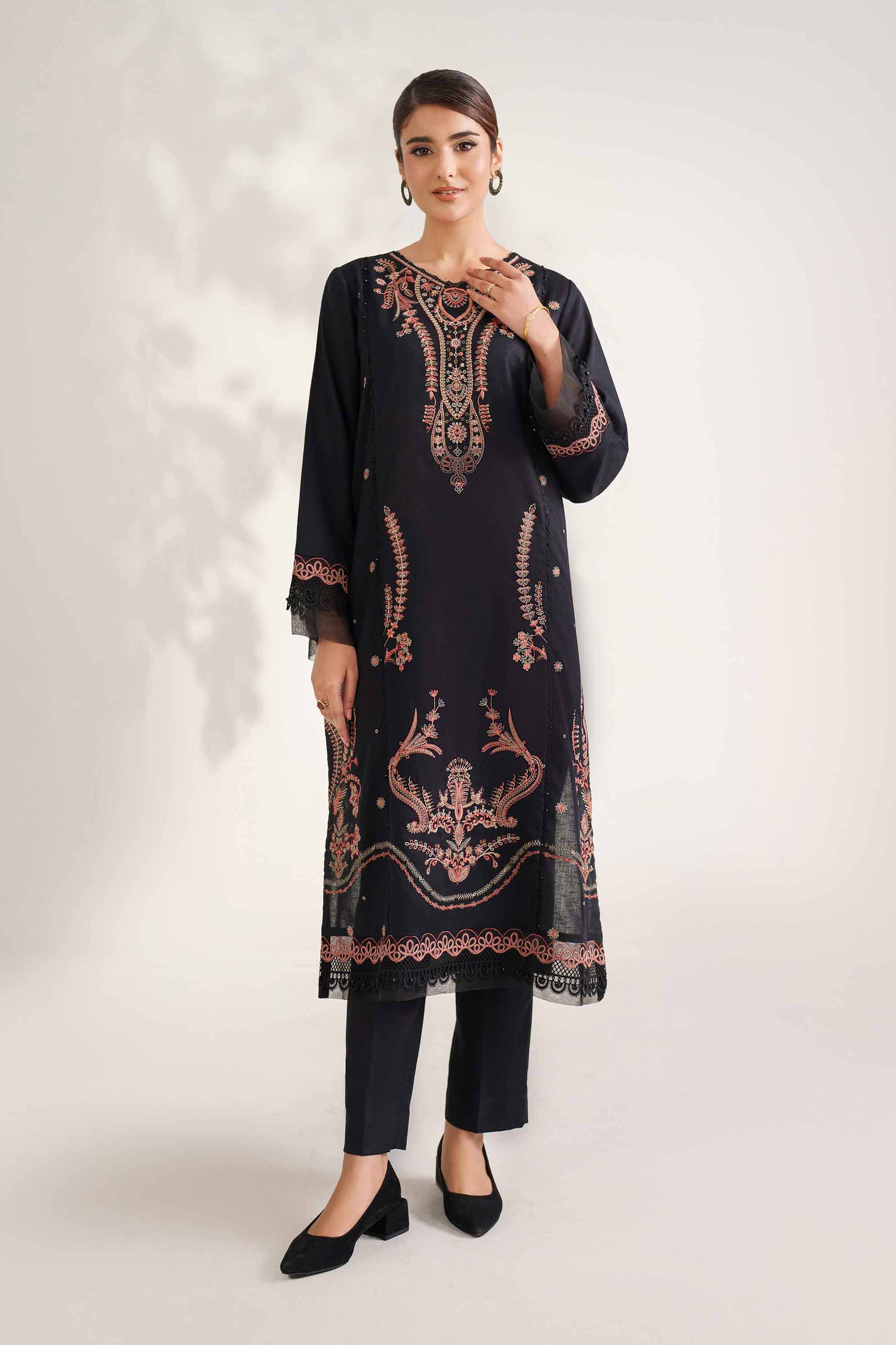 NISHATUAE - Black Embroidered Karandi 2-piece Unstitched Dress