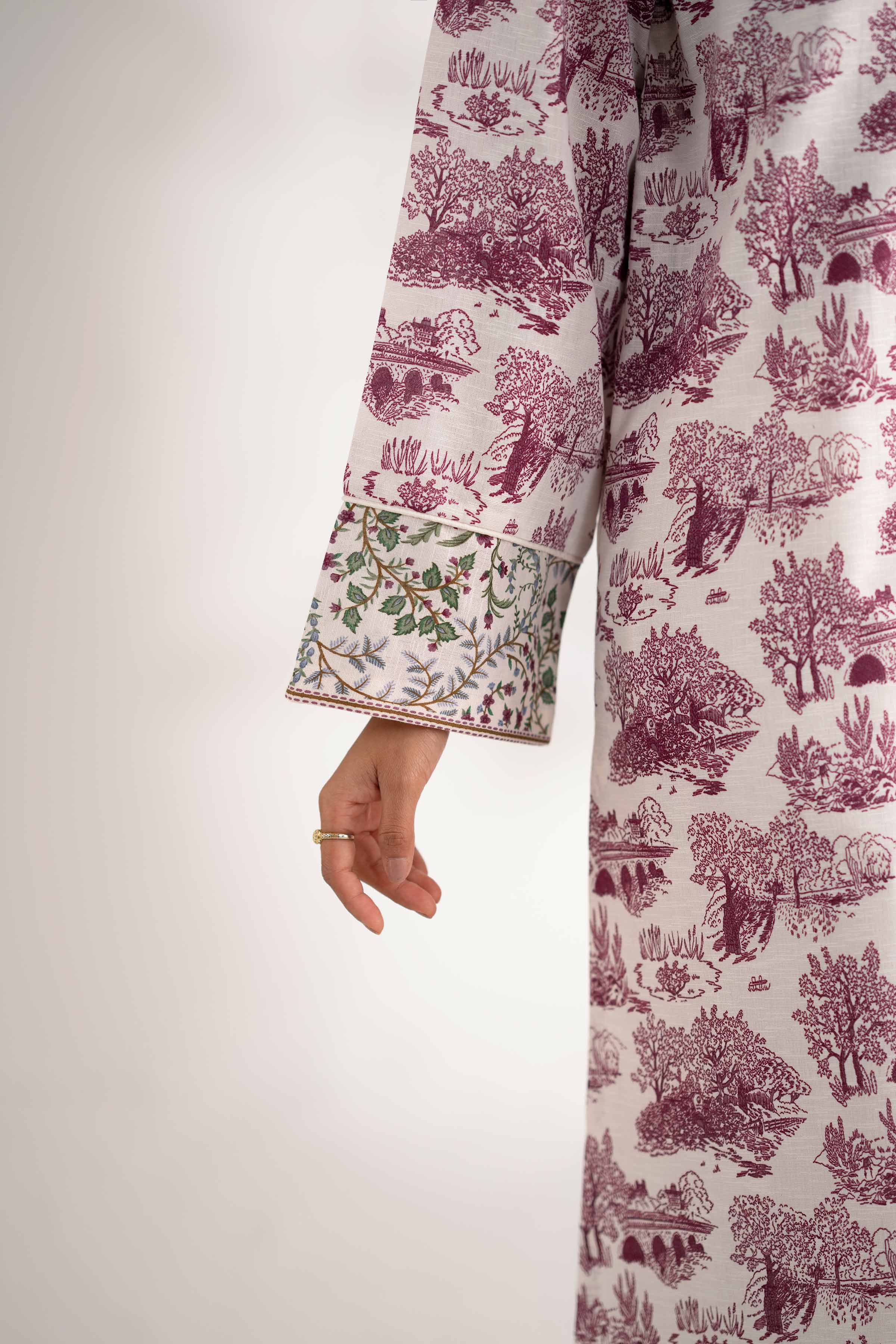 NISHATUAE - Off White Printed Karandi 2-piece Unstitched Dress