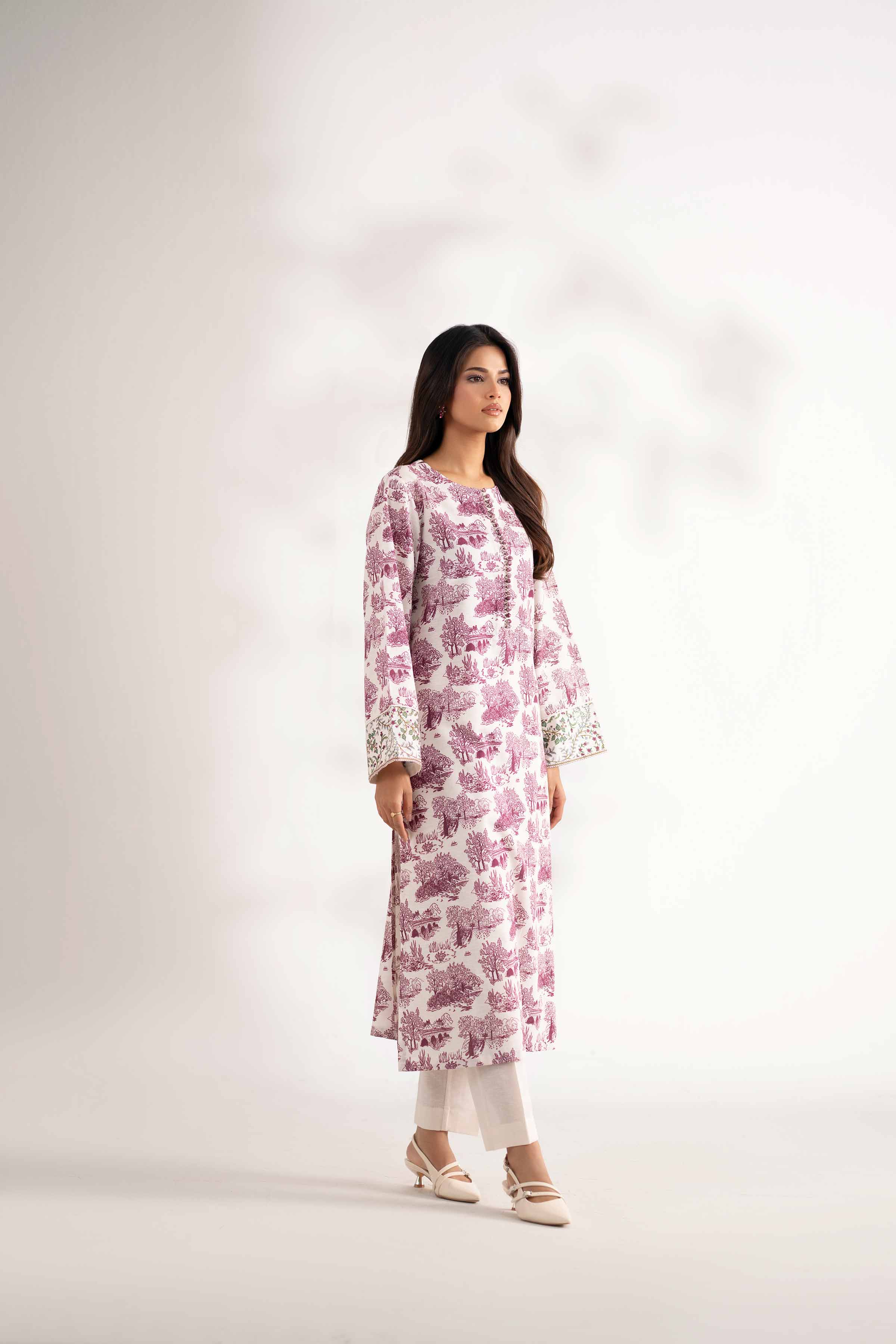 NISHATUAE - Off White Printed Karandi 2-piece Unstitched Dress