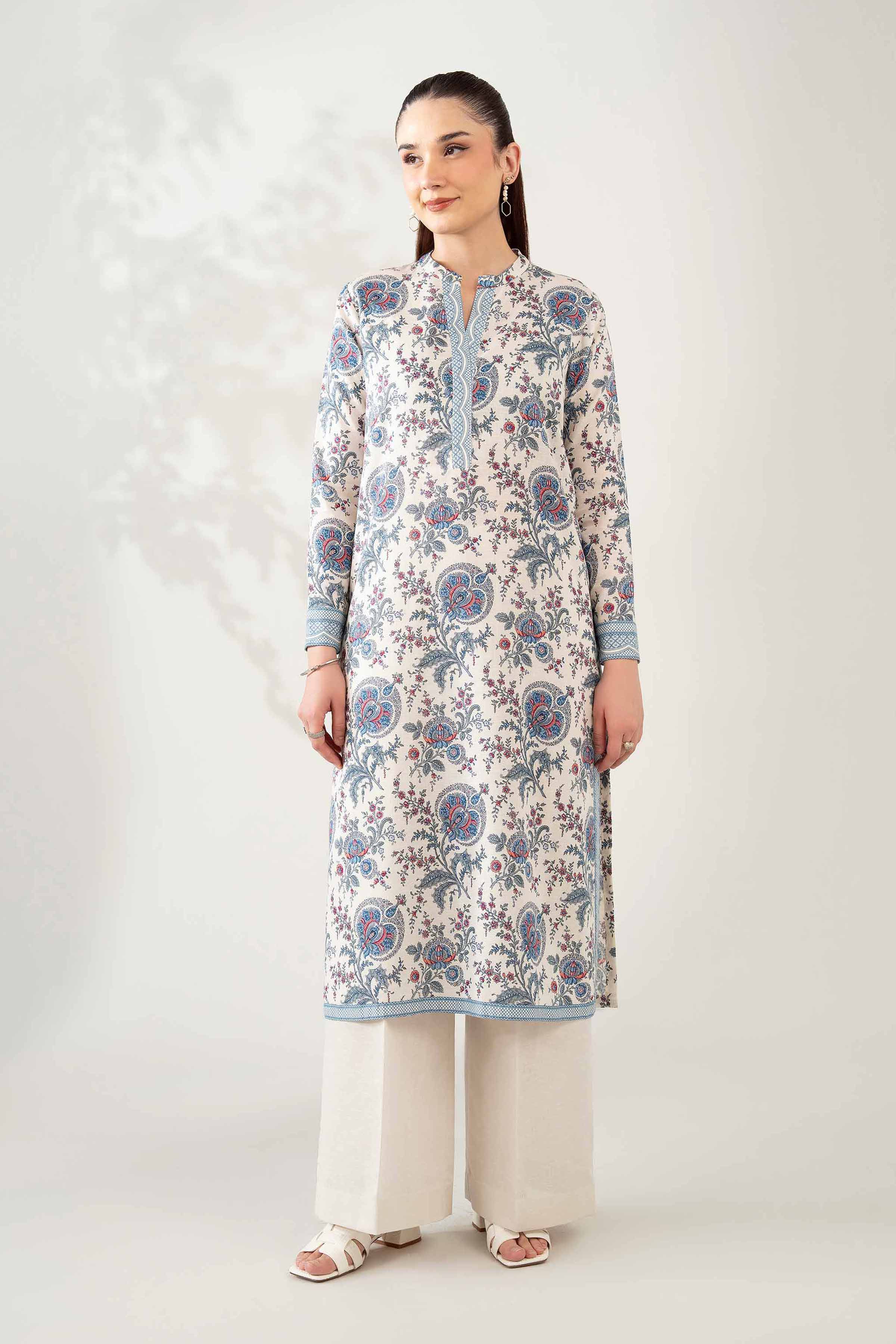 NISHATUAE - Off White Printed Karandi 2-piece Unstitched Dress