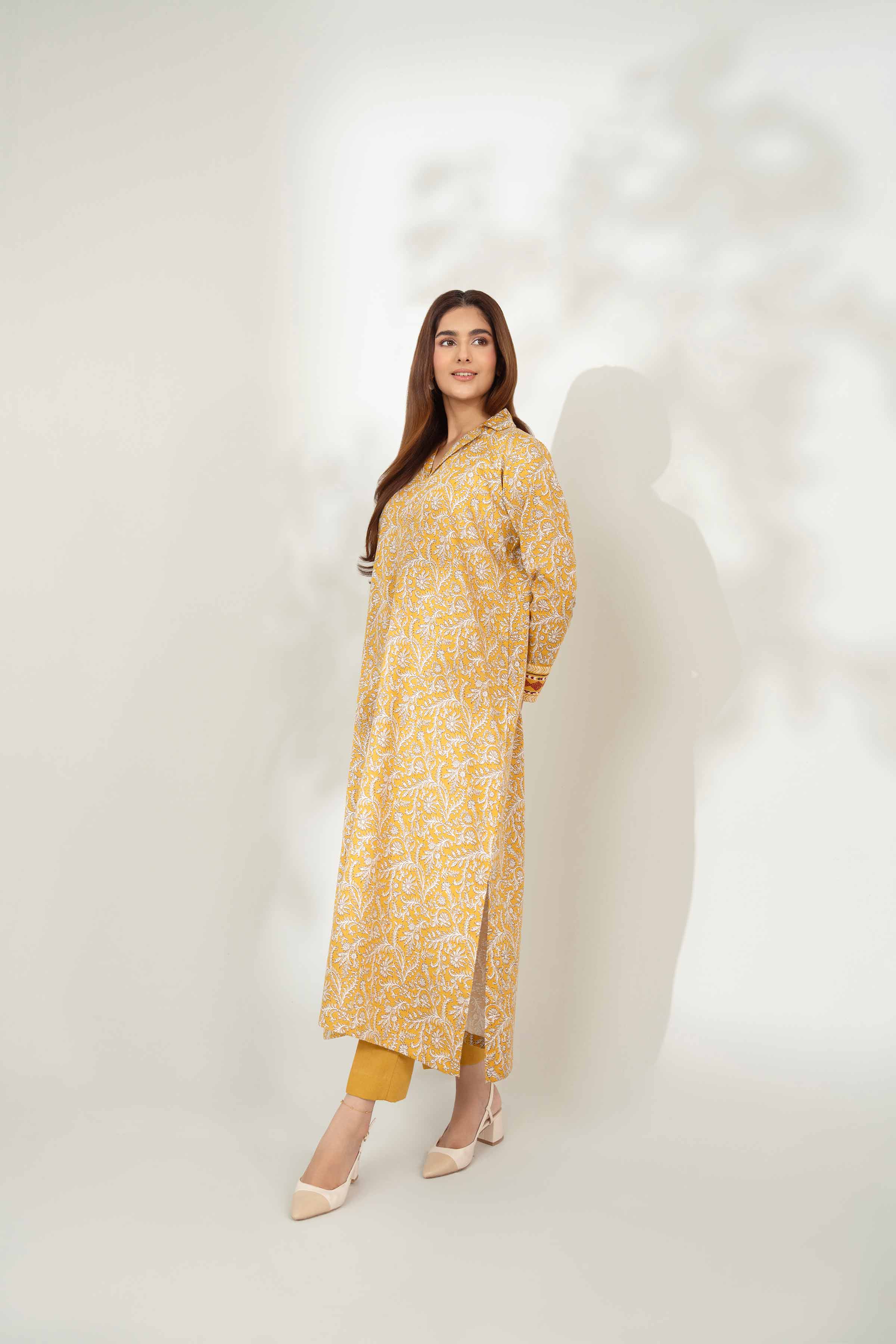 NISHATUAE - Mustard Printed Karandi 2-piece Unstitched Dress