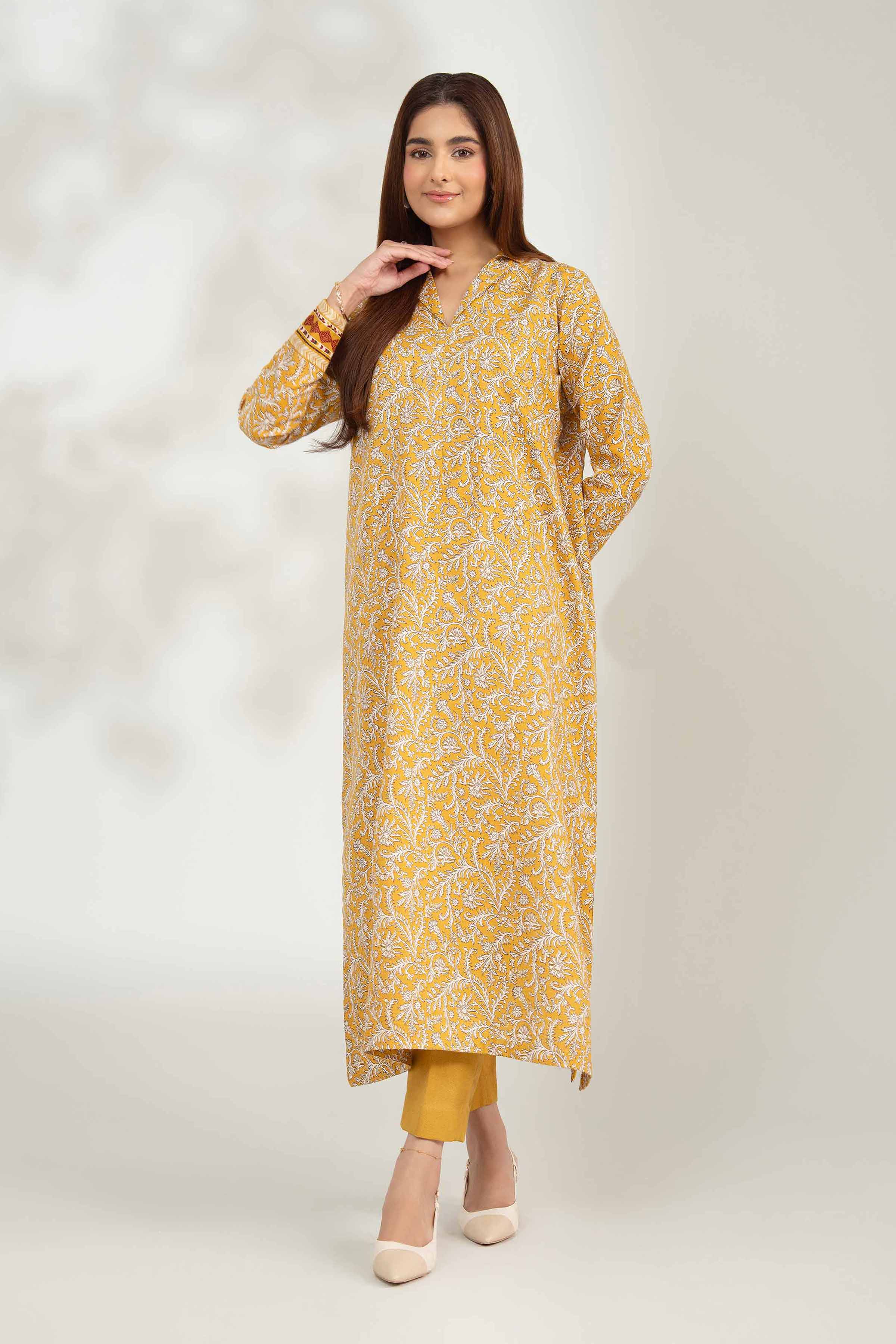 NISHATUAE - Mustard Printed Karandi 2-piece Unstitched Dress