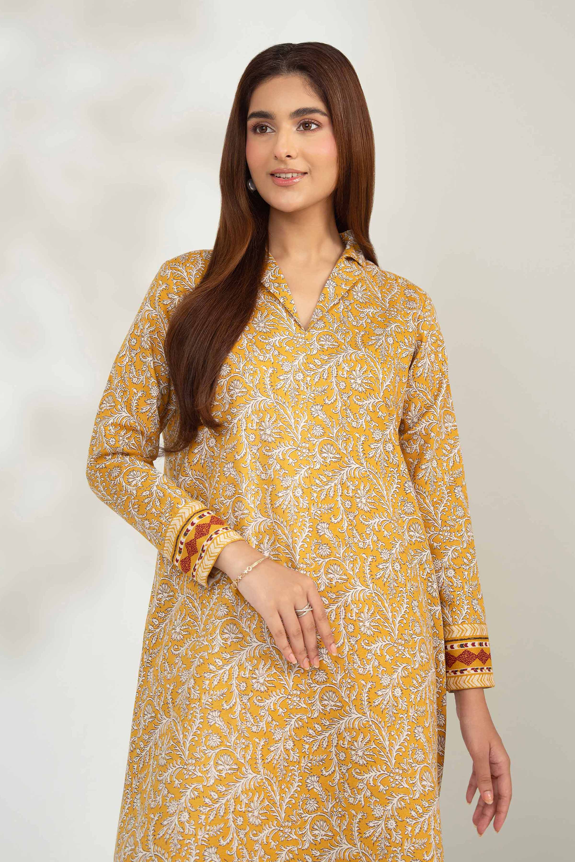 NISHATUAE - Mustard Printed Karandi 2-piece Unstitched Dress
