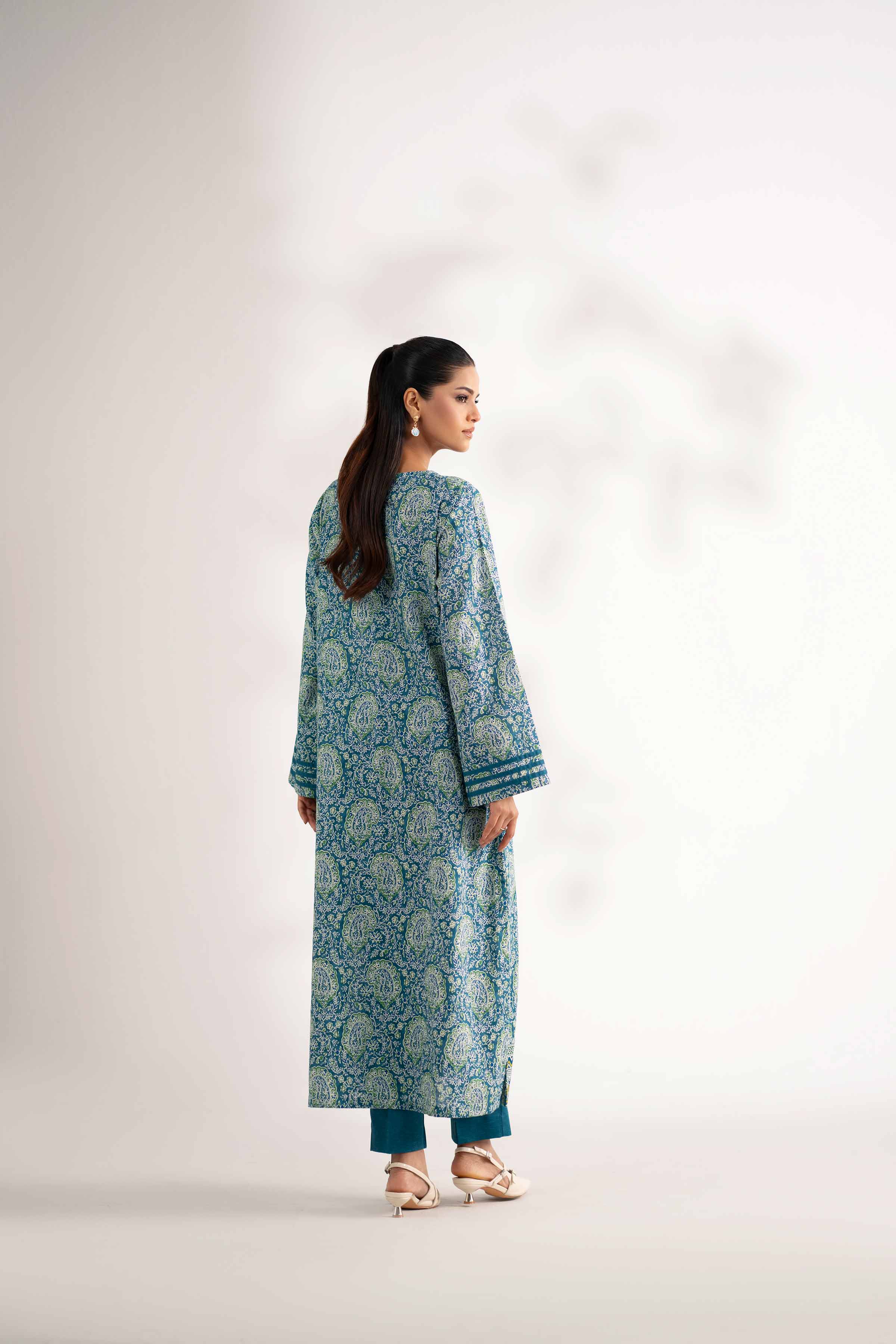 NISHATUAE - Teal Printed Karandi 2-piece Unstitched Dress