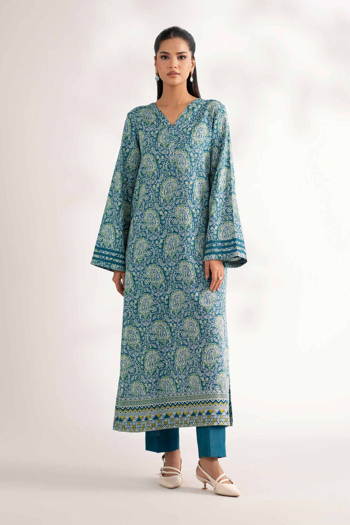 NISHATUAE - Teal Printed Karandi 2-piece Unstitched Dress