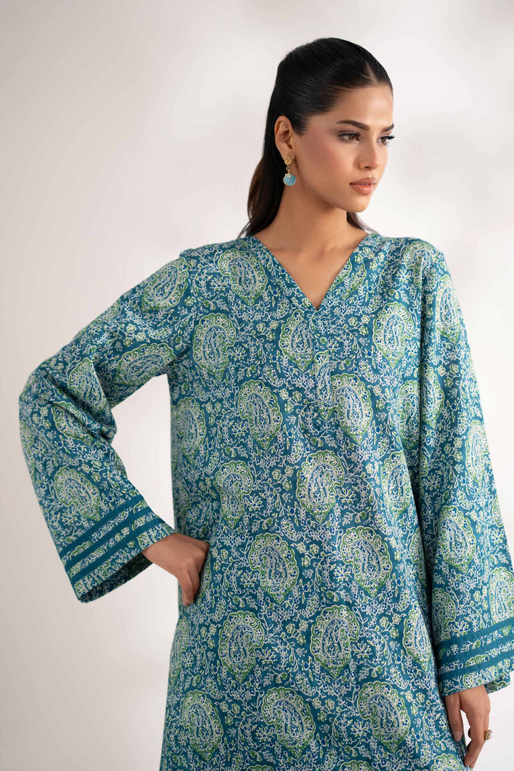 NISHATUAE - Teal Printed Karandi 2-piece Unstitched Dress