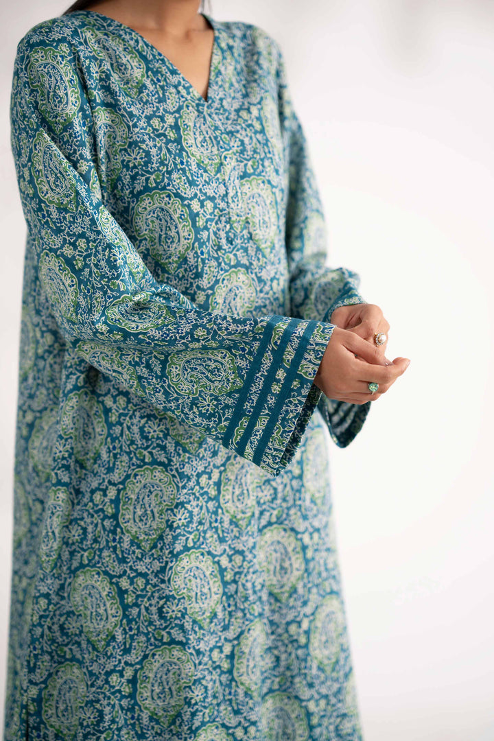 NISHATUAE - Teal Printed Karandi 2-piece Unstitched Dress