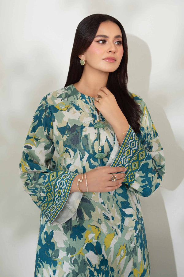 NISHATUAE - Teal & Mint Printed Karandi 2-piece Unstitched Dress