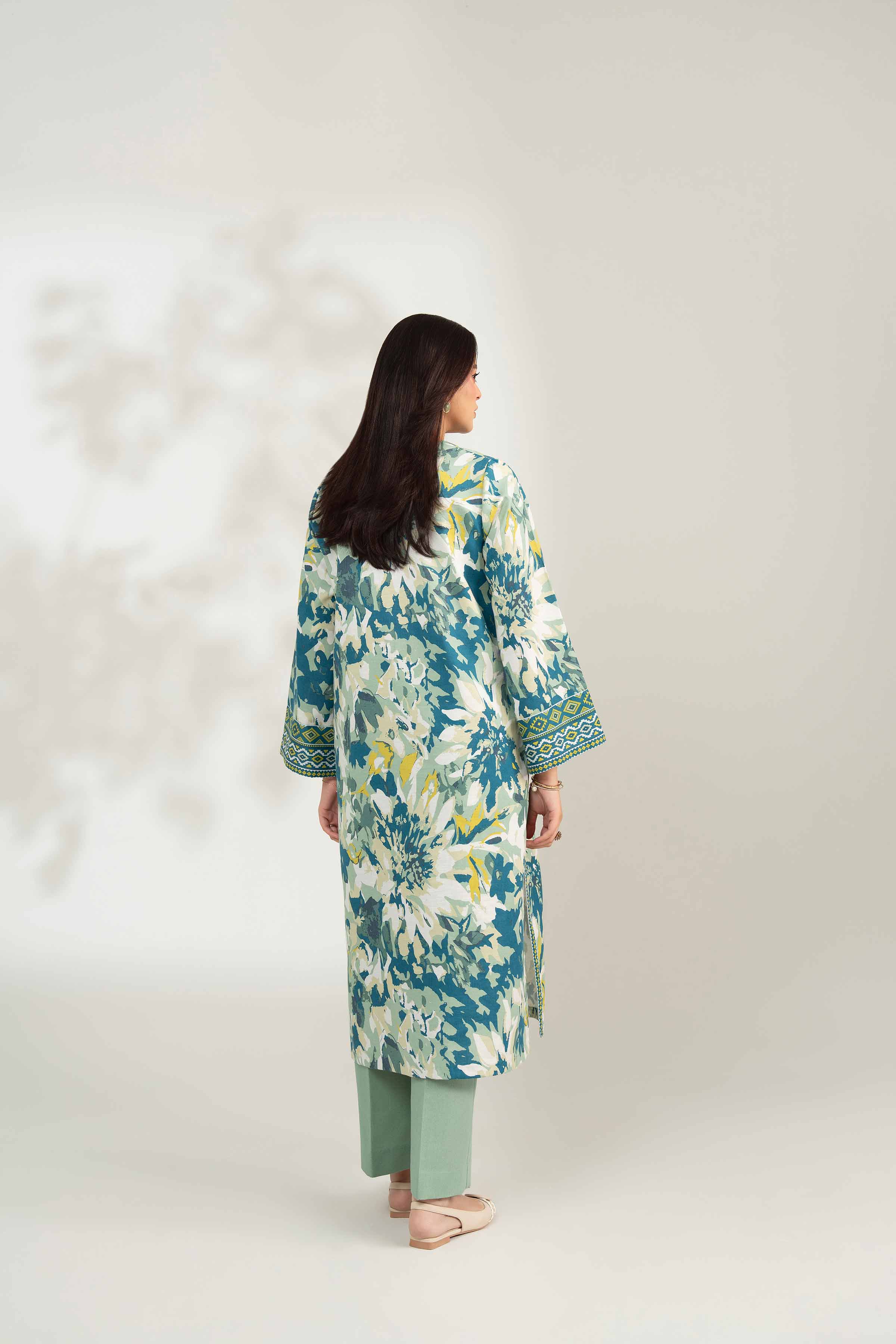 NISHATUAE - Teal & Mint Printed Karandi 2-piece Unstitched Dress