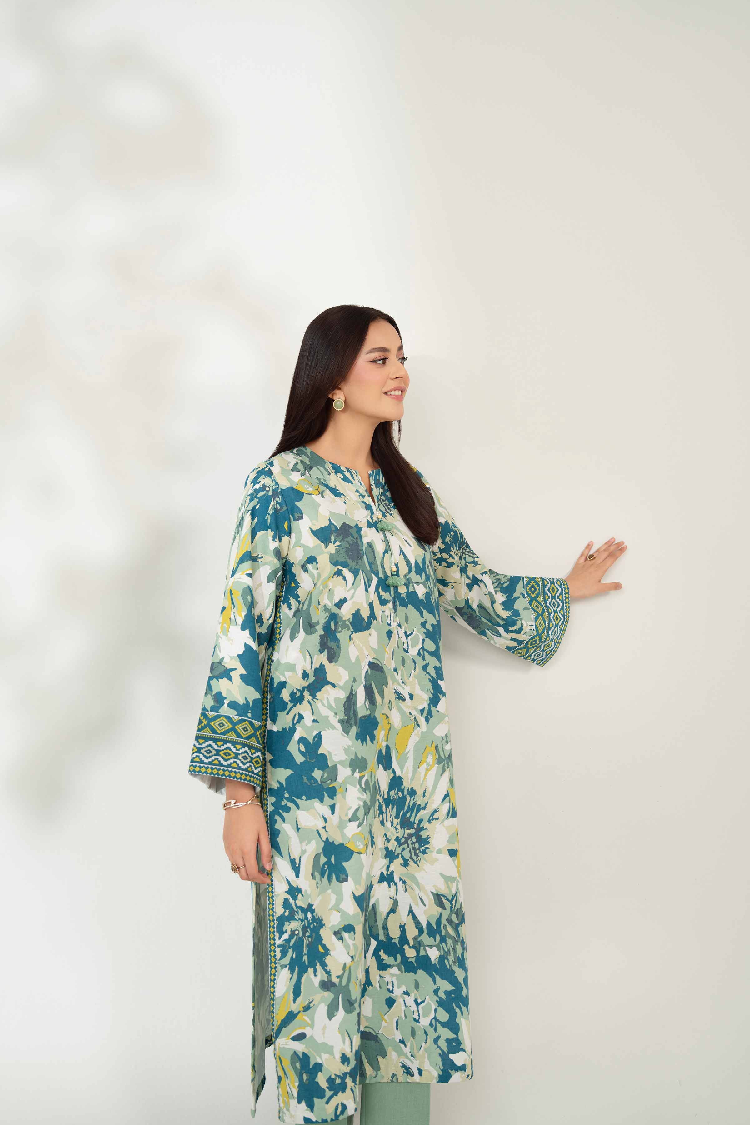 NISHATUAE - Teal & Mint Printed Karandi 2-piece Unstitched Dress
