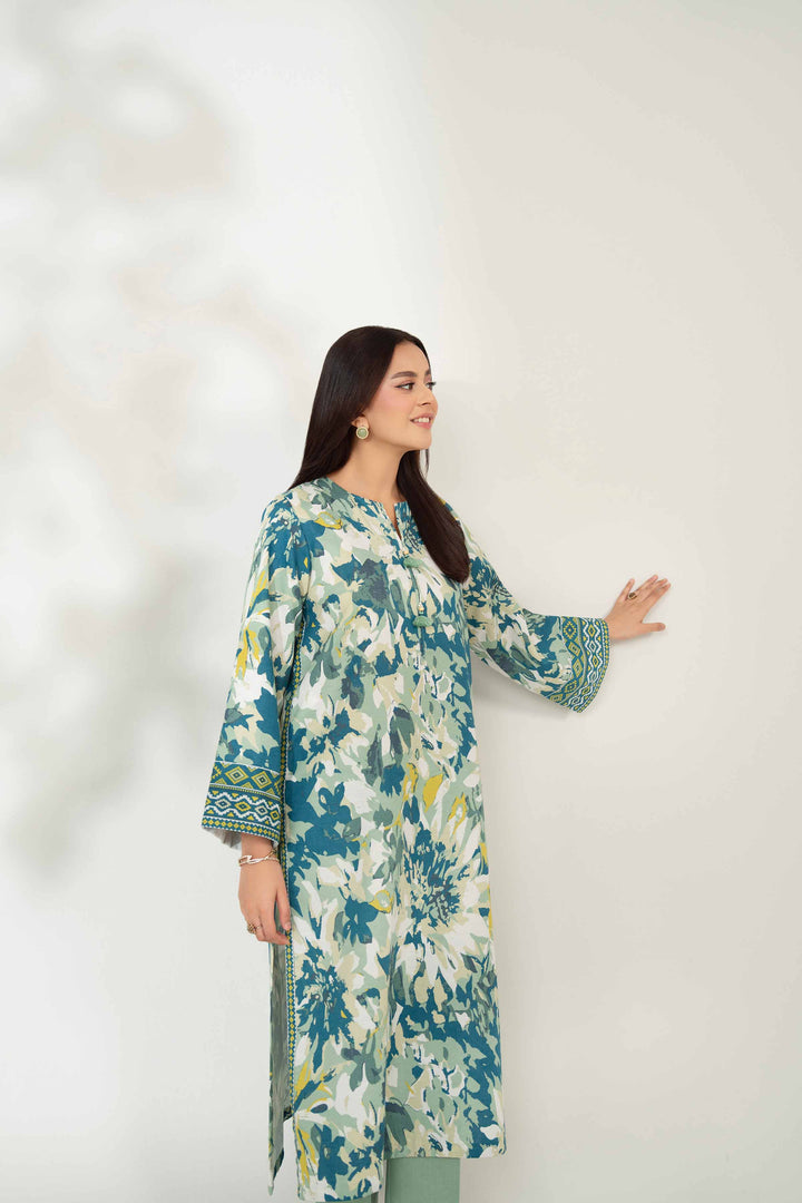 NISHATUAE - Teal & Mint Printed Karandi 2-piece Unstitched Dress
