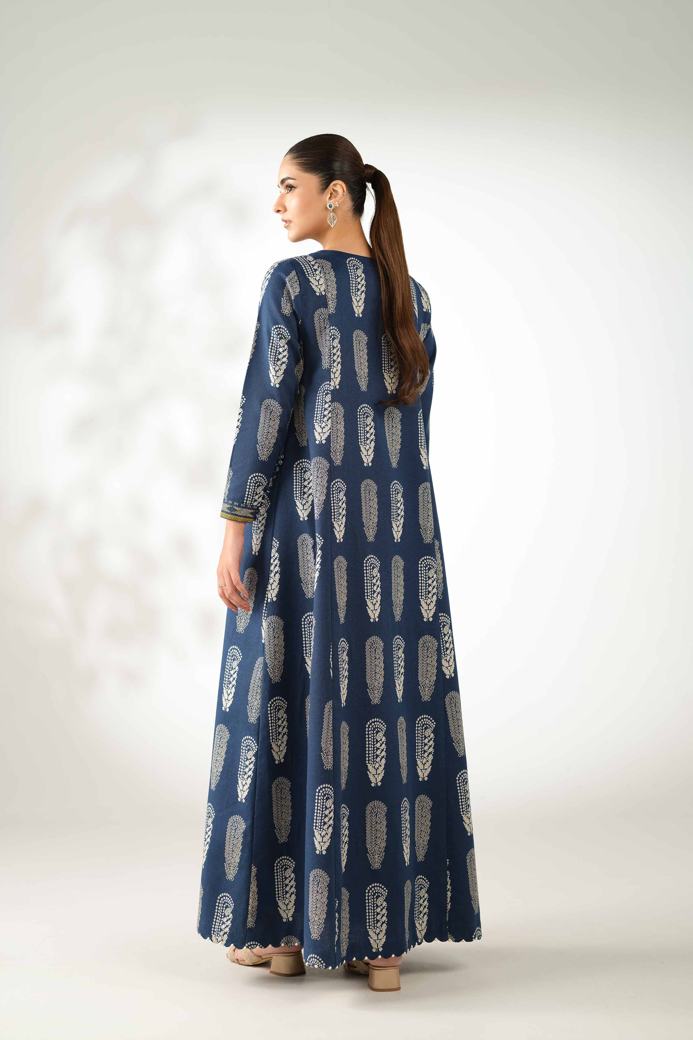 NISHATUAE - Blue Printed Karandi 2-piece Unstitched Dress