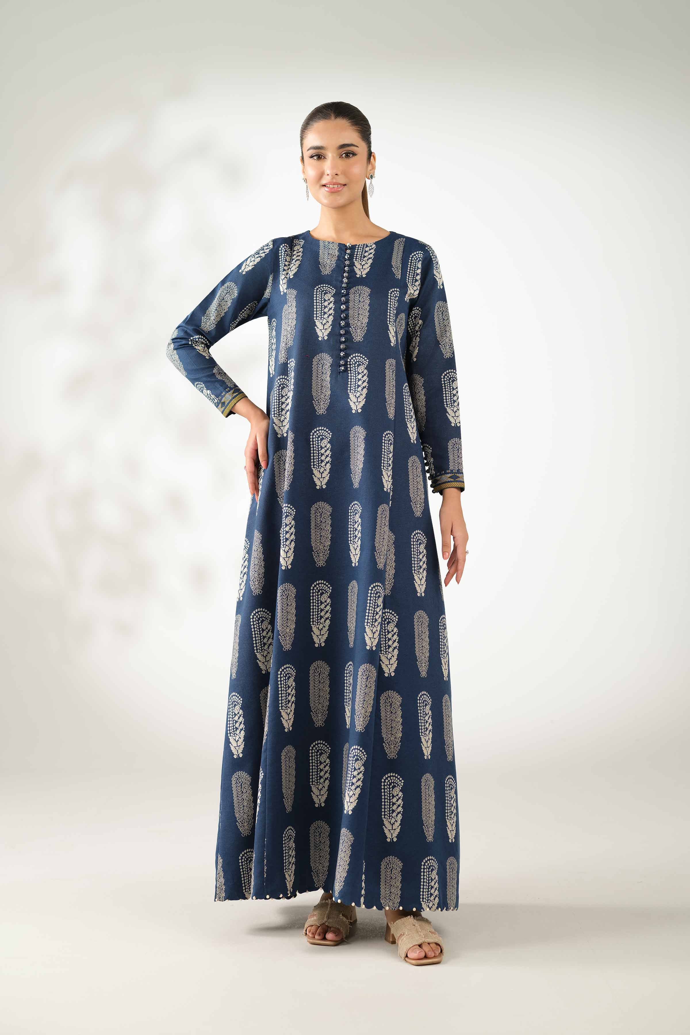 NISHATUAE - Blue Printed Karandi 2-piece Unstitched Dress