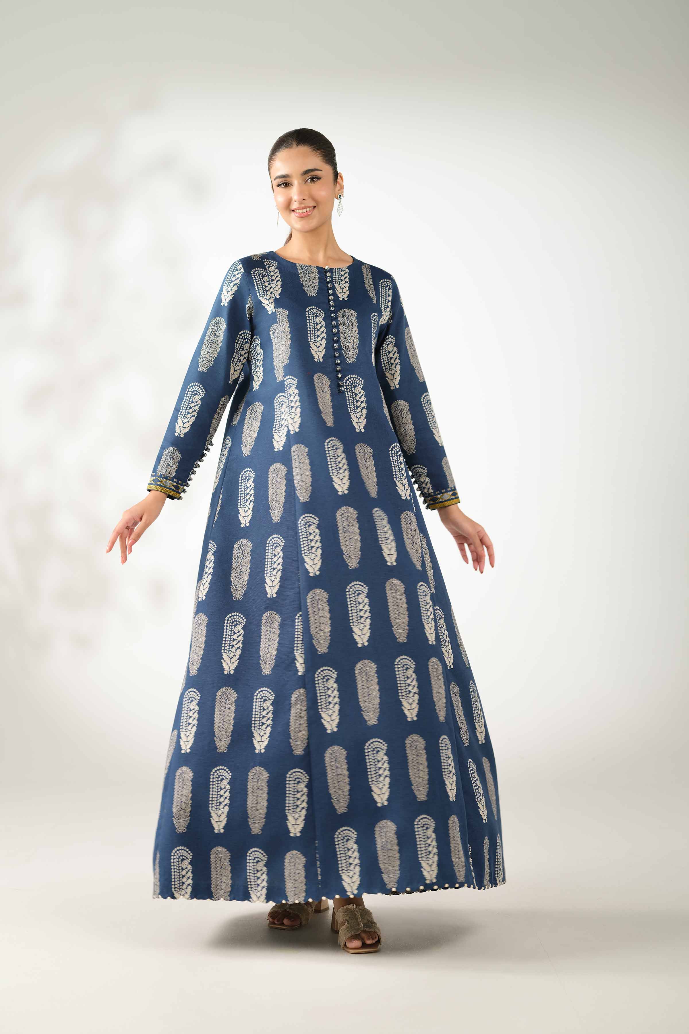 NISHATUAE - Blue Printed Karandi 2-piece Unstitched Dress