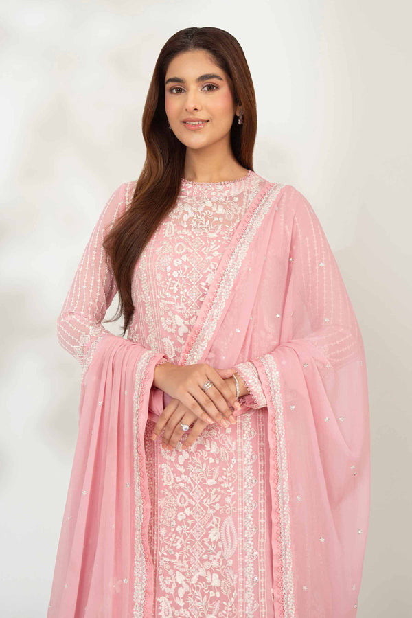 NishatUAE - Pink Embroidered Chiffon 3-piece Unstitched Suit