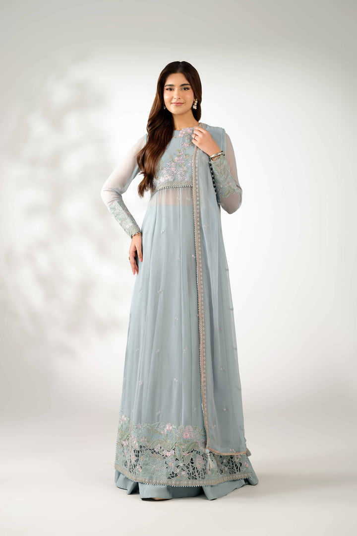 NISHATUAE - Aqua Embroidered Chiffon 3-piece Unstitched Suit