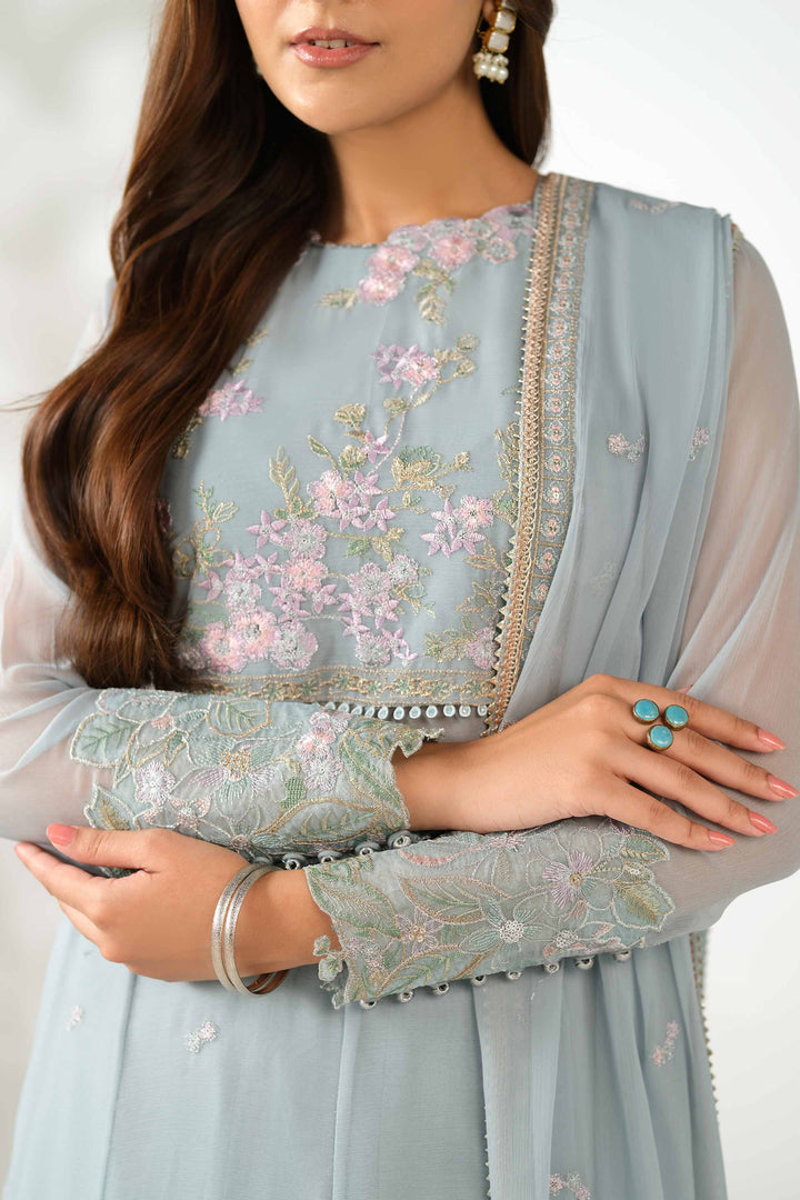 NISHATUAE - Aqua Embroidered Chiffon 3-piece Unstitched Suit